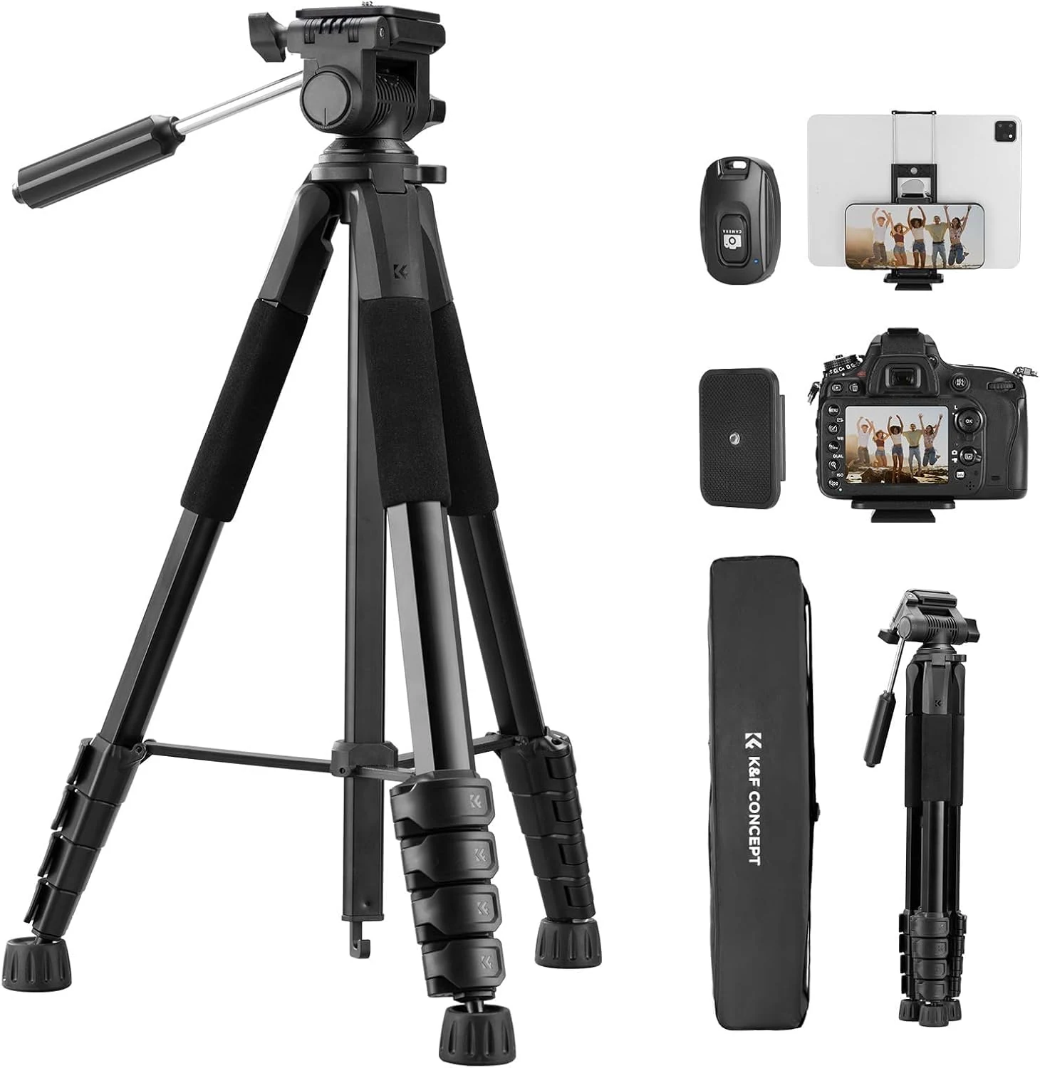 K&F CONCEPT Camera Tripod, 75" Lightweight Portable Travel Outdoor DSLR Tripods