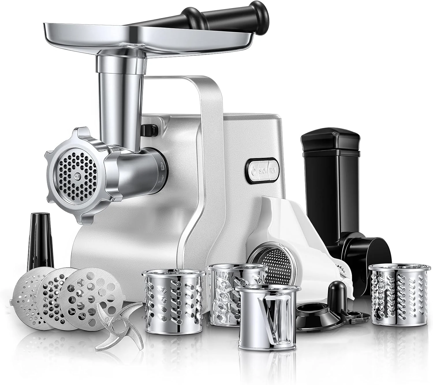 FOHERE Meat Grinder 3000W Max, Heavy Duty 5-in-1 Electric Meat Mincer with Sausage Stuffer & Kubbe Kit, 3 Stainless Steel Grinding Plates for Home Kitchen & Deer Processing (Silver)
