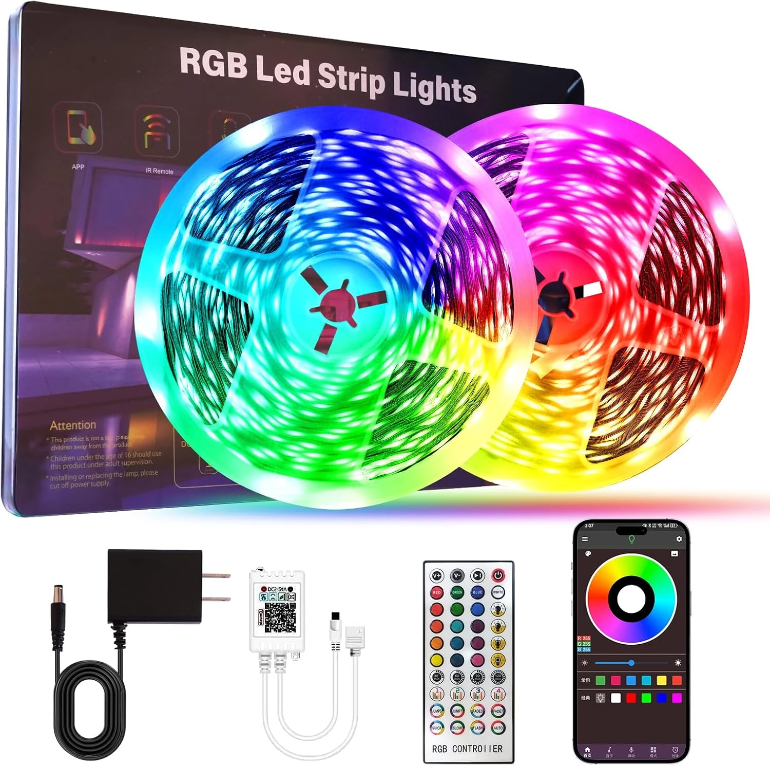 HBOWMDJIA Led Lights for Bedroom 200 FT (2 Rolls 100 FT), with Remote and Application Control RGB Color Changing LED Strip Lights