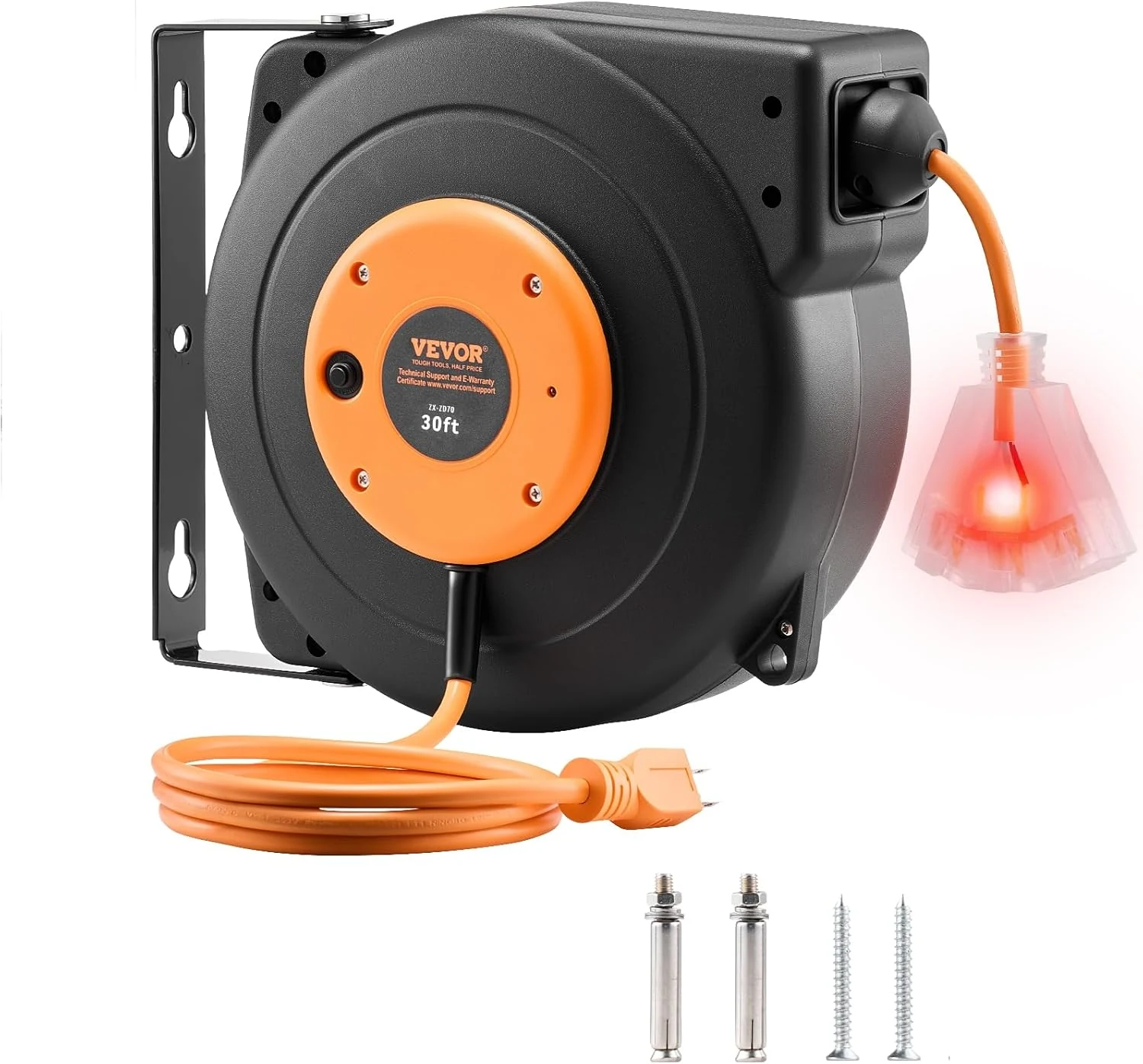 VEVOR Retractable Extension Cord Reel, 30 FT, Heavy Duty 16AWG/3C SJTOW