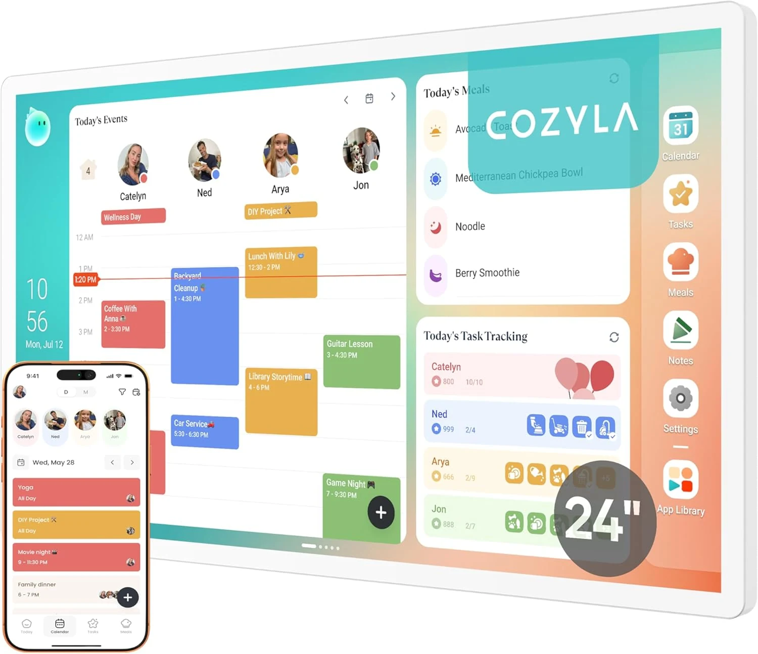 Cozyla Calendar Plus 2: 24" Smart Digital Calendar Wall Touch