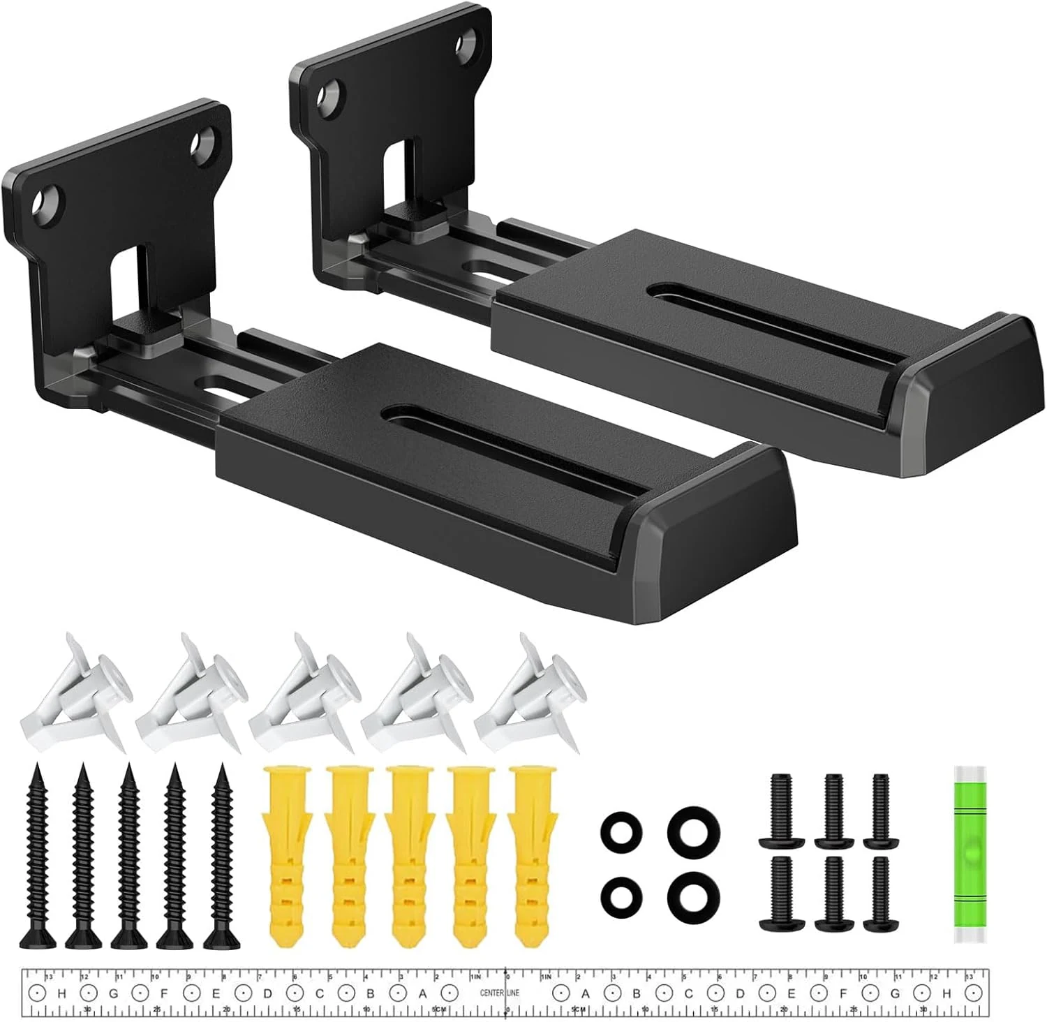 ZUOLACO Soundbar Wall Mount Bracket for Samsung, Bose, Vizio, LG, Sony, JBL, Sonos and More Sound Bar Mounts Under TV, Hold up to 33 lbs, Depth Adjustable 3.6”-6.4”, Soundbar Shelf, Black
