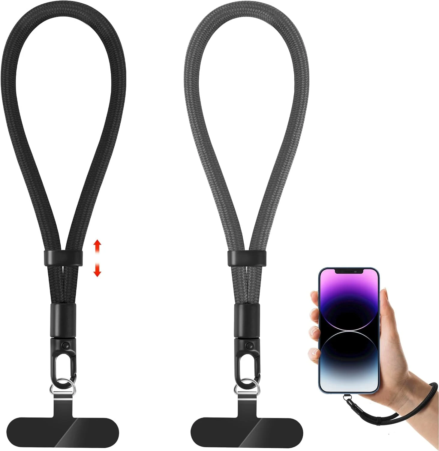Phone Lanyard, 2 Pack Adjustable Cell Phone Lanyard Strap, Hand Wrist Strap Lanyard with Tether Tabs for Smartphones