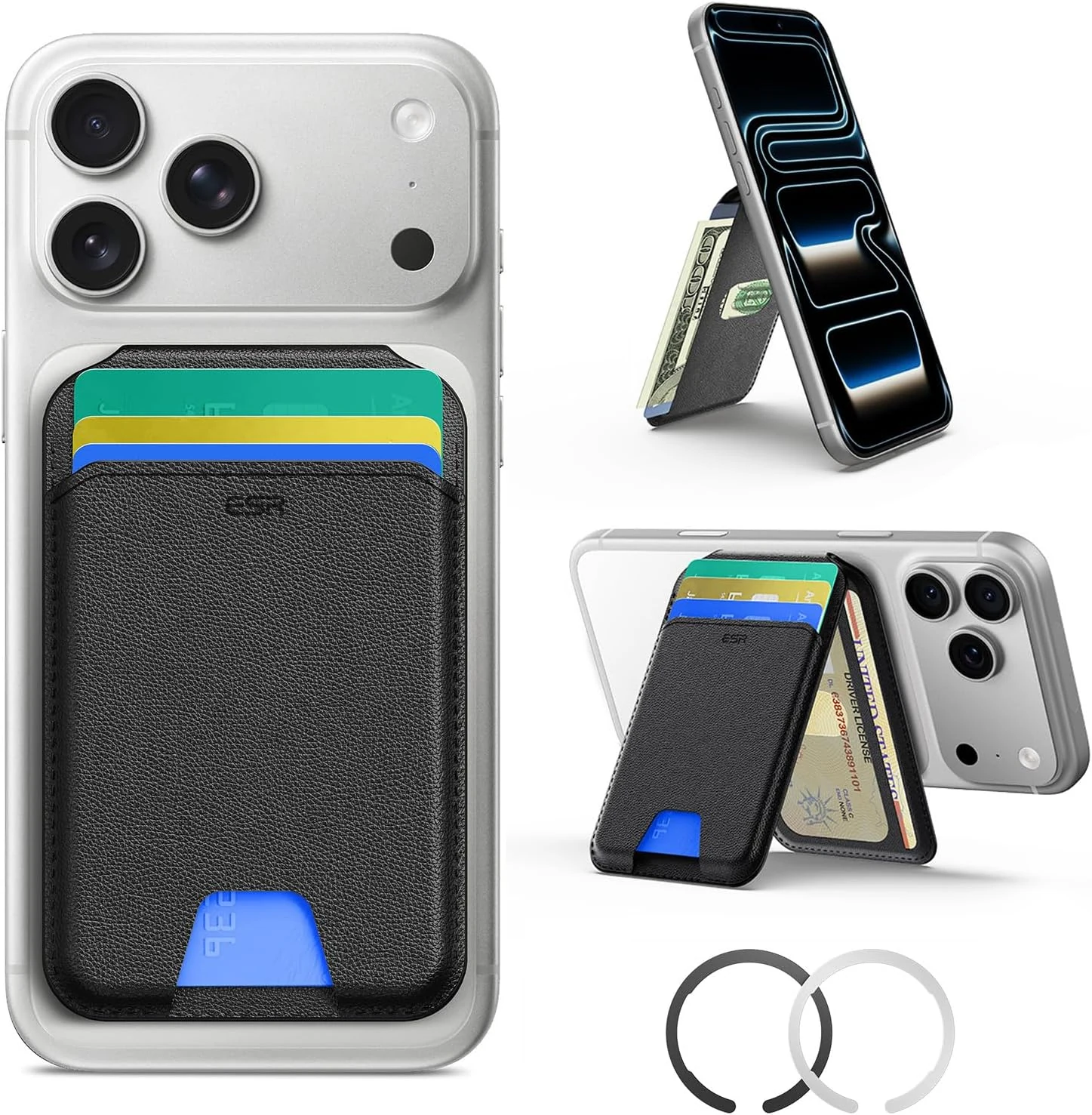 ESR for MagSafe Wallet with Stand, RFID Blocking, MagSafe Ring Included, 5 Cards Holder for Phone Case