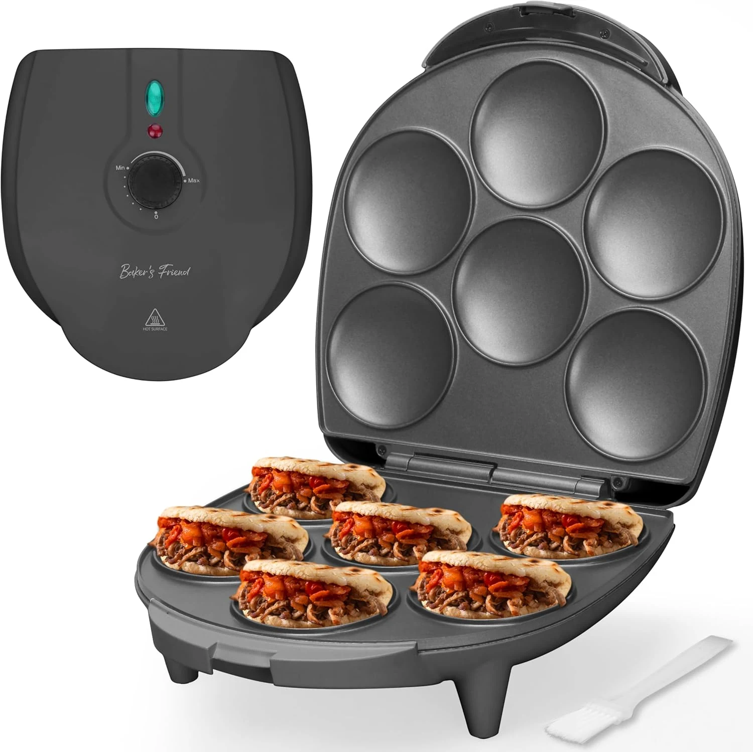 Baker's Friend Electric Arepas Maker with Browning Control, Mini Pancakes Maker