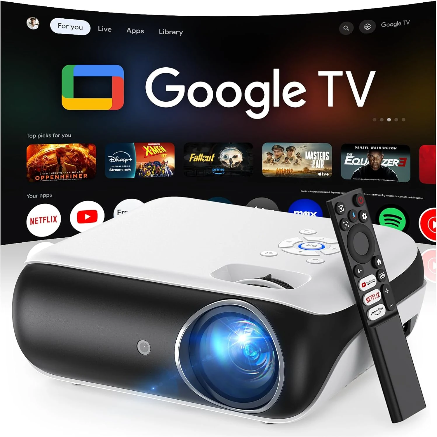 Official Licensed Google TV Smart Projector, HAPPRUN 4K UHD Home Theater
