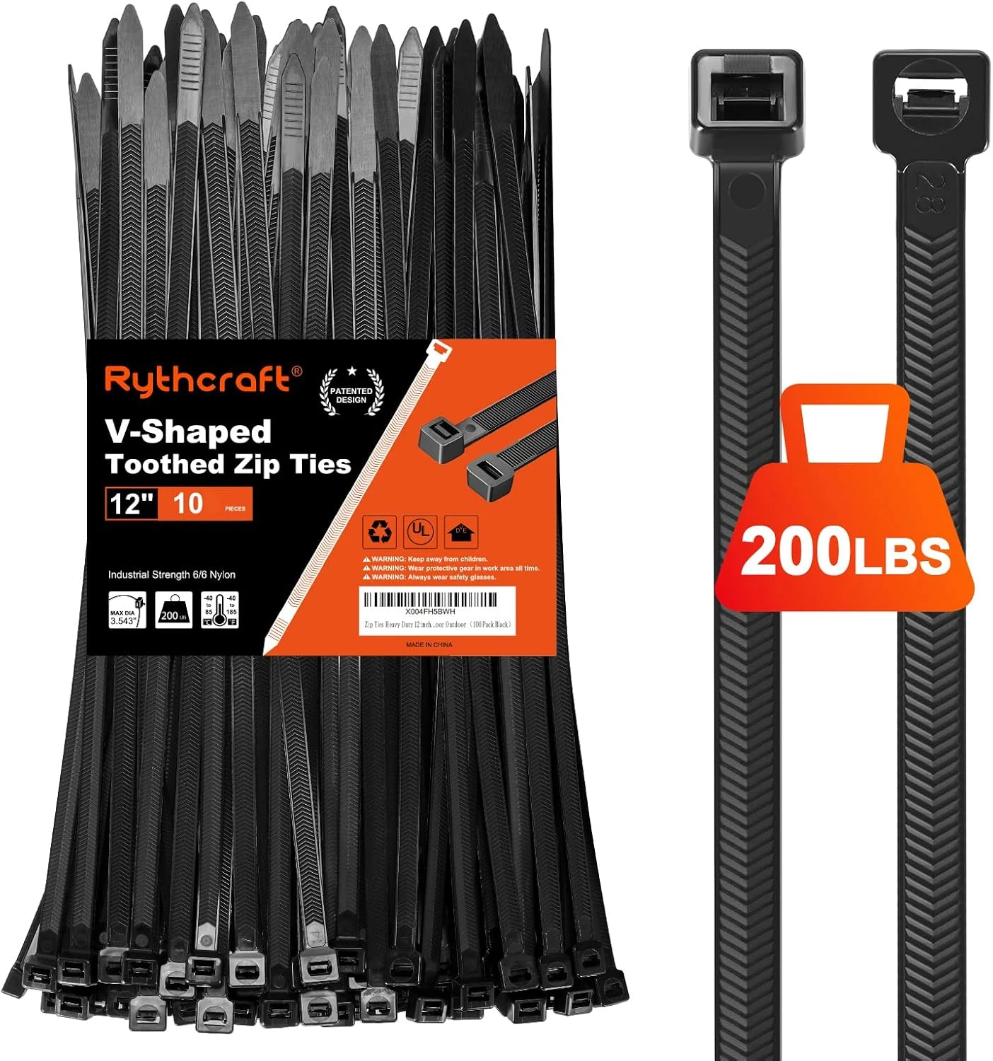 Zip Ties Heavy Duty 12 inch V-Shaped Toothed Double Sided (200 LBS)