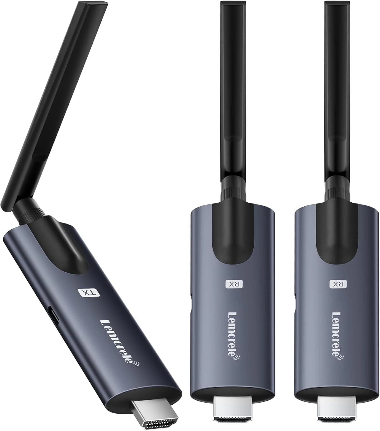 Lemorele Wireless HDMI Transmitter and Receiver, Aluminum Alloy Deep Gray, 5Ghz up to 656ft, 1080P 60Hz, Plug and Play with TuTuPlay App Monitor (1TX+2RX)