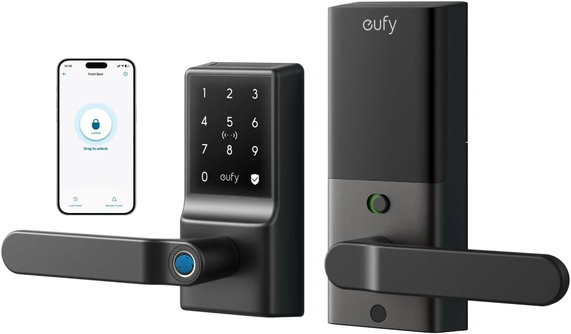 eufy Security Smart Lock C33, Keypad Door Lock with Handle, Fingerprint Door Knob, Keyless Entry Door Lock with Wi-Fi App Control