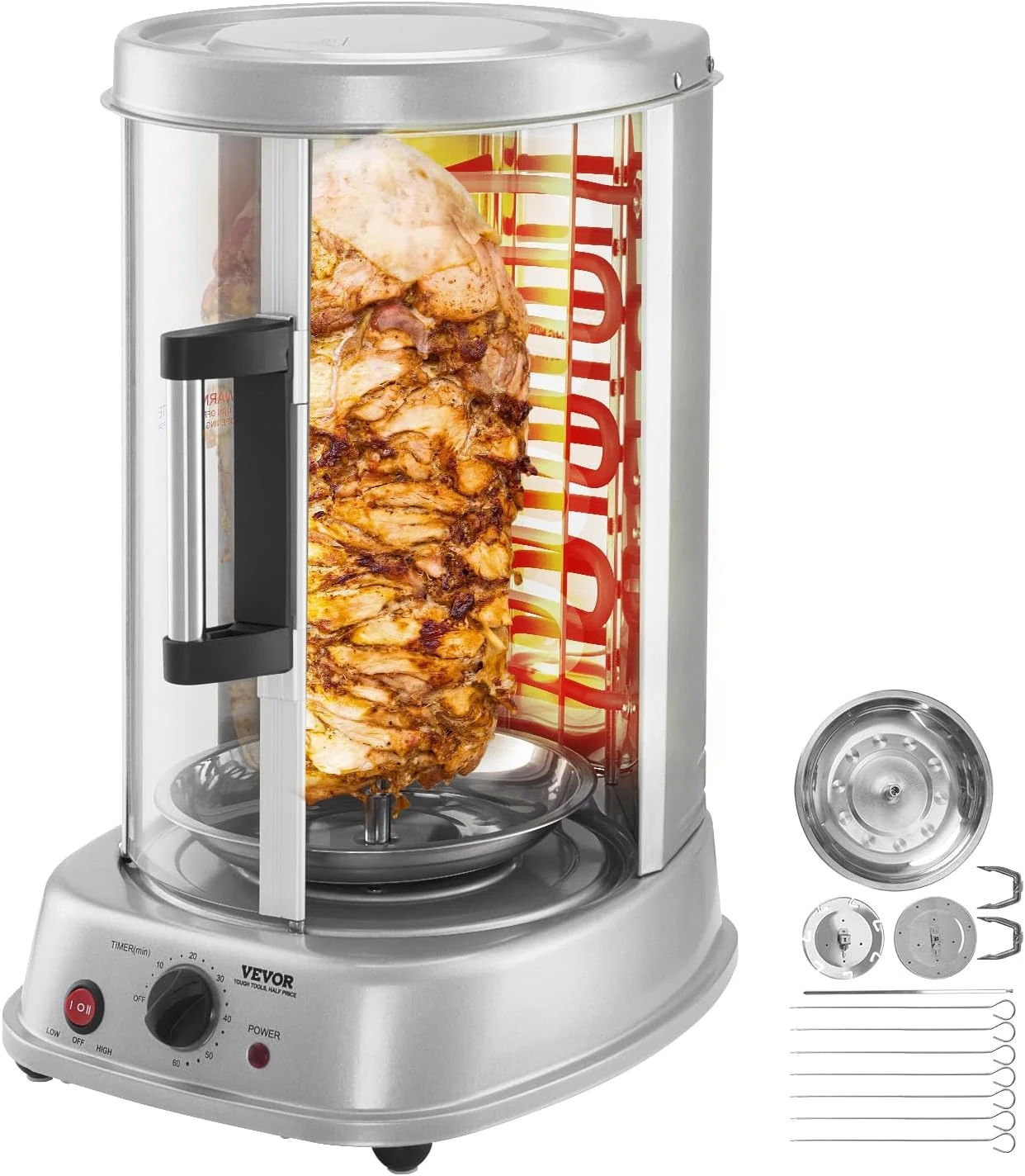 VEVOR Shawarma Grill Machine, Vertical Chicken Shawarma Cooker Machine Countertop, Electric Stainless Steel Broiler Gyro Rotisserie Oven Doner Kebab Machine, for Home Restaurant Kitchen Parties