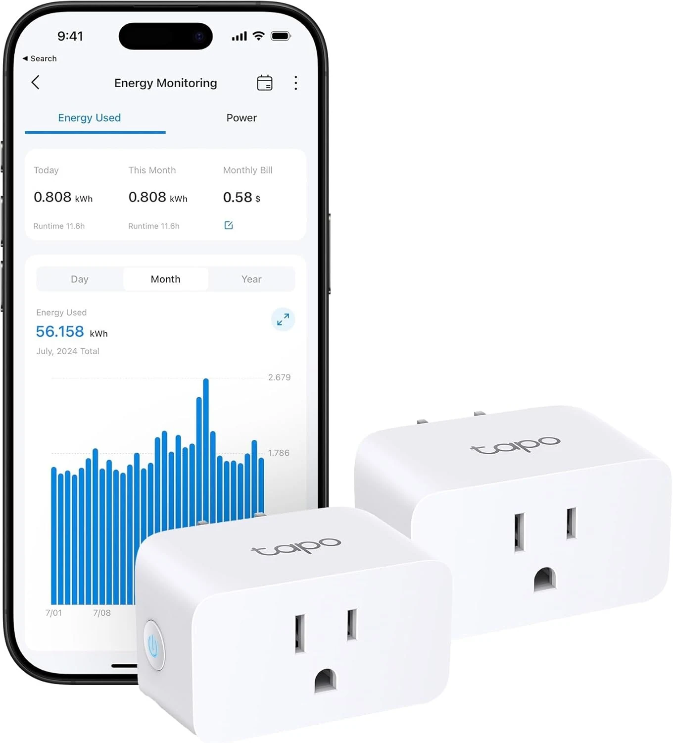 TP-Link Tapo Smart Plug Mini, Matter Compatible, Compatible with Alexa, Google Home & Samsung SmartThings, Energy Monitoring, 15A, UL Certified, 2.4G Wi-Fi Only, Tapo P110M(2-Pack)