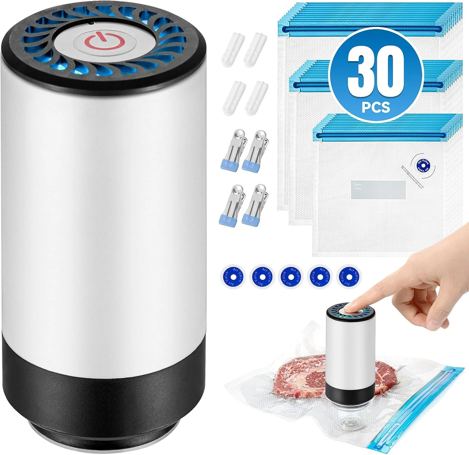Handheld Vacuum Sealer, 3rd Generation Vacuum Sealer for Food + 30 Sous Vide Bags