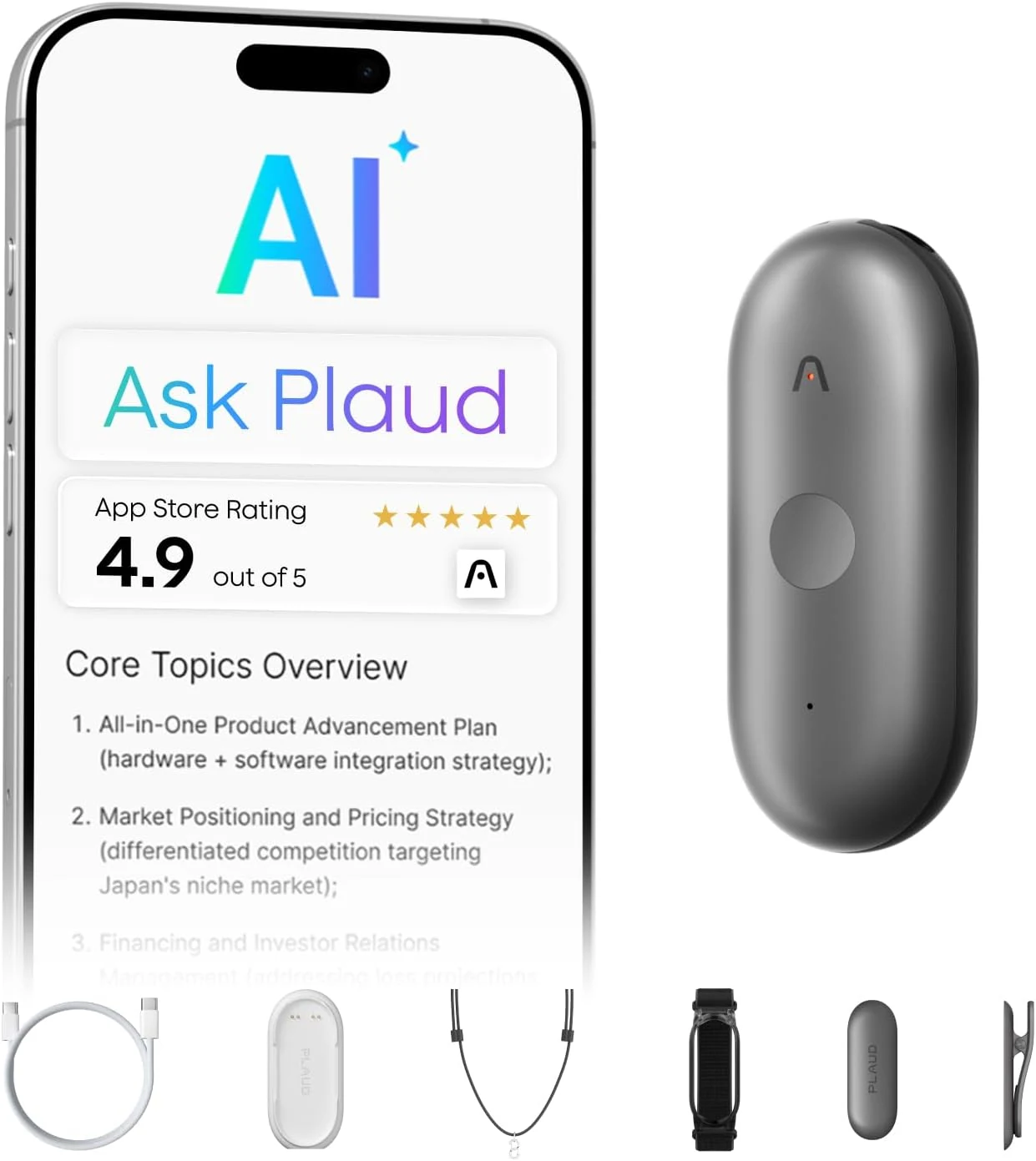 Plaud NotePin S AI Voice Recorder, Wearable AI Notetaker, AI Transcribe & Summarize