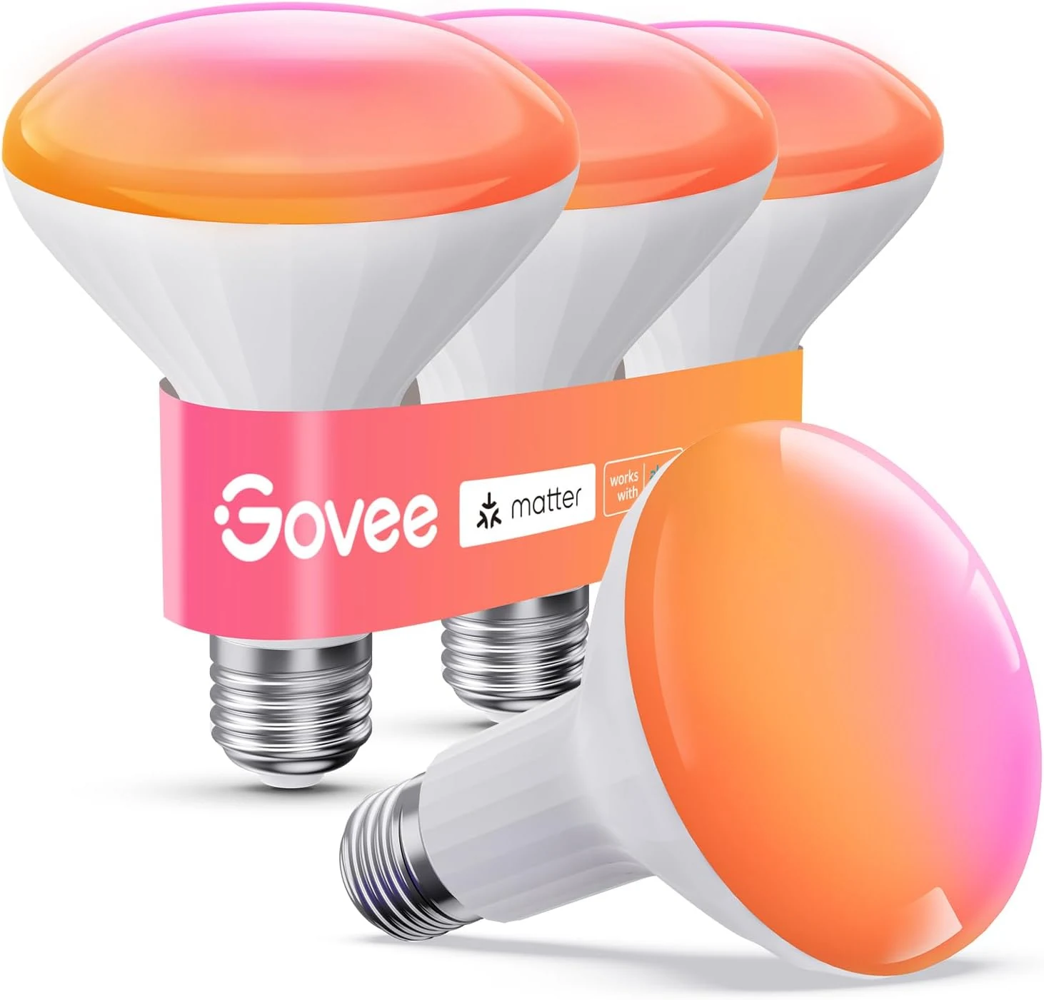 Govee BR30 Smart Light Bulbs, LED Light Bulb Works with Matter, Alexa and Google Assistant, RGBWW Color Changing Flood Light Bulbs, 850 LM, Recessed Can Light Bulb for Bedroom, Living Room, 4 Pack