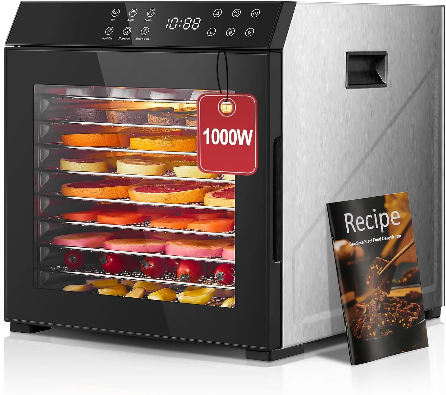 FOHERE Food Dehydrator for Jerky 1000W, 10 Trays With Large 9.04ft² Drying Space