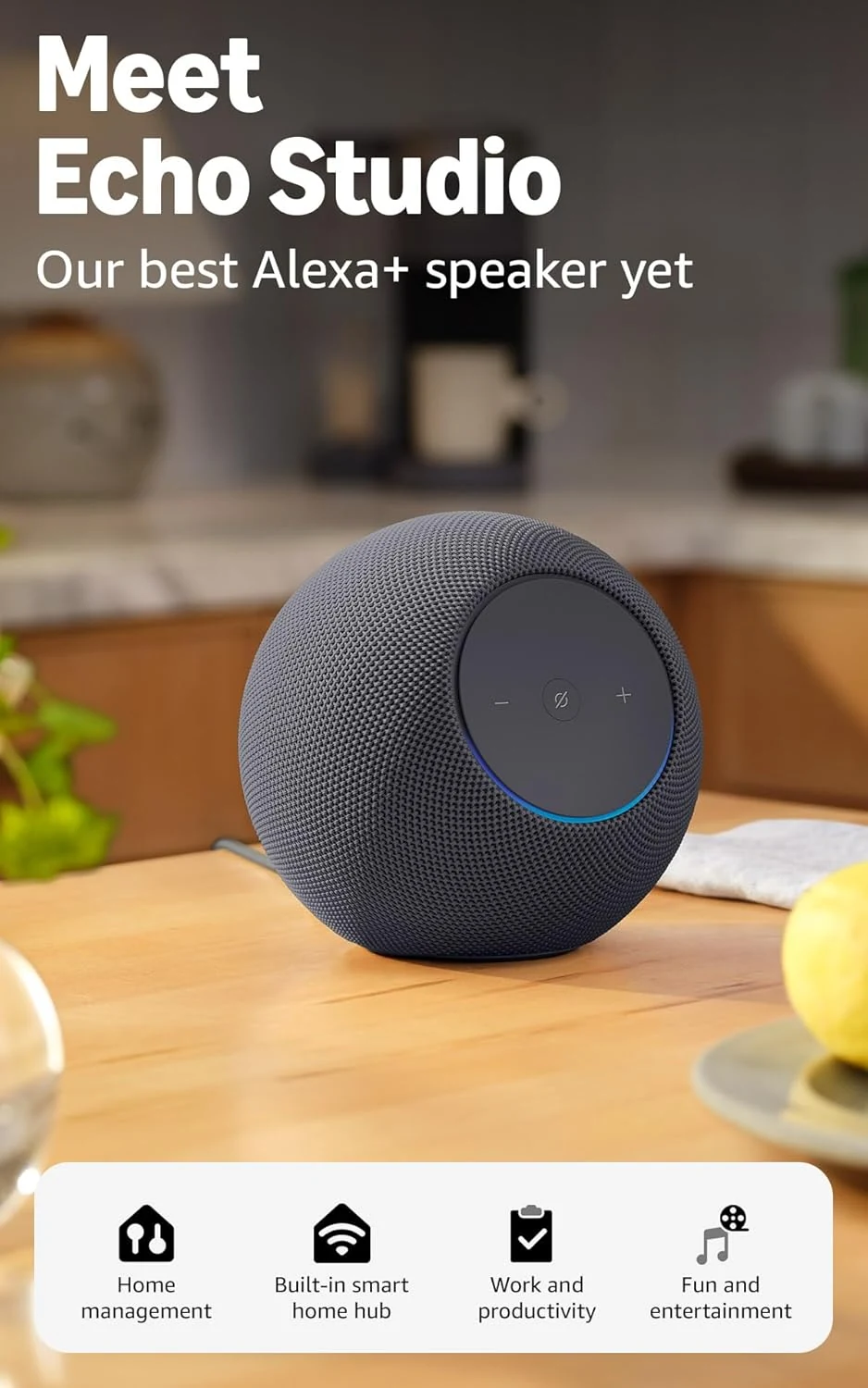Amazon Echo Studio (newest model), Immersive spatial audio and Dolby Atmos, Designed for Alexa+, Graphite