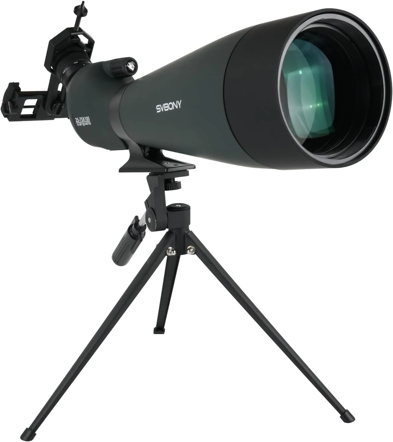 SVBONY SV28 100mm Angled Spotting Scope for Target Shooting, 25-75x Spotter Scope with Tripod for Long Range Viewing, FMC HD Optics with Soft Carrying Case & Phone Adapter, Scopes for Birdwatching