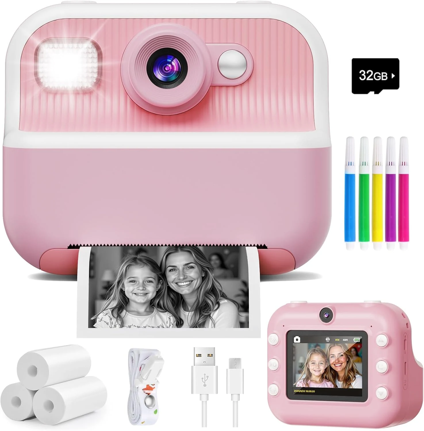 DUDUDRAGON Instant Camera, Front Rear Dual Selfie Kids Camera with 1080P
