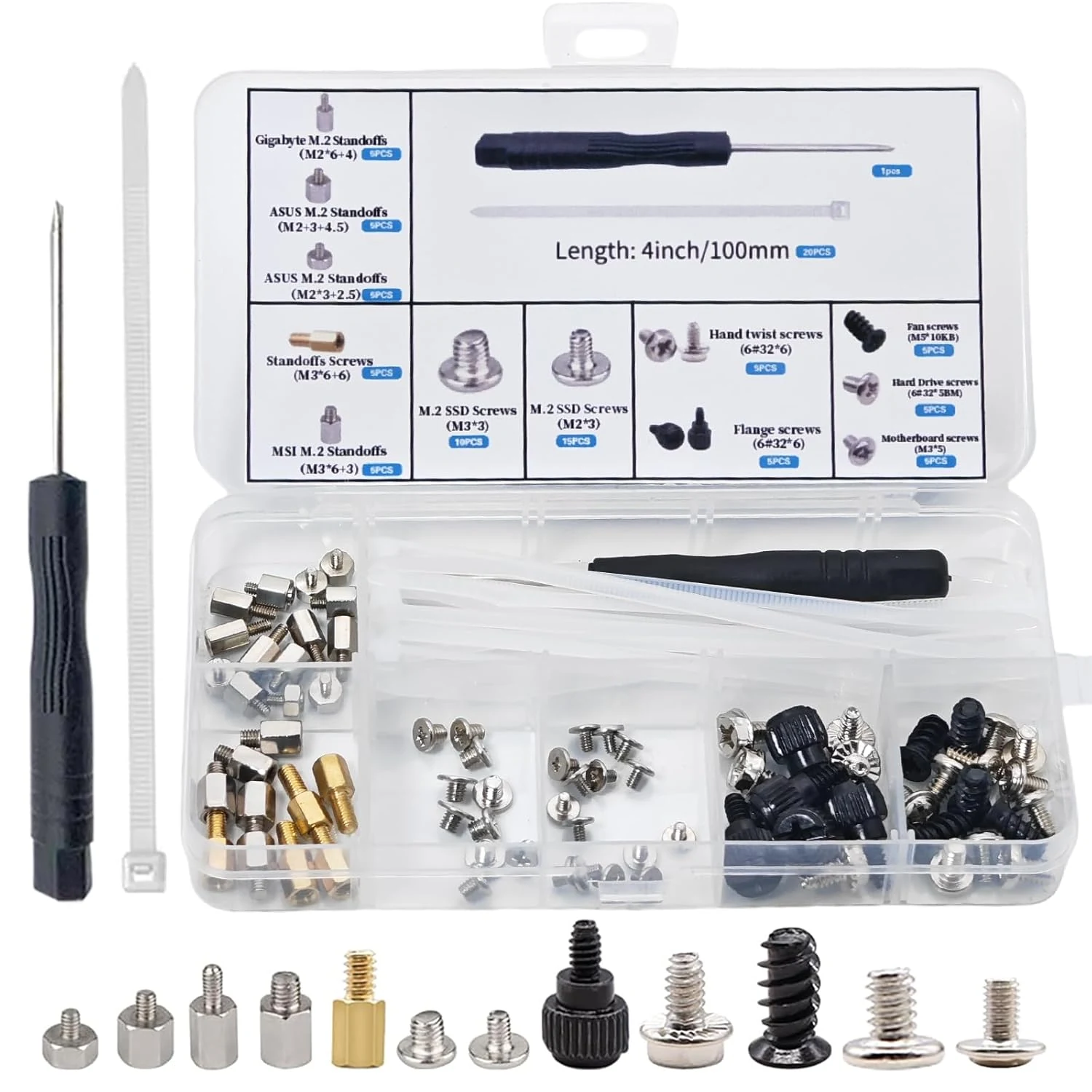 M.2 Screws, Motherboard Screw for Asus Gigabyte Asrock MSI Motherboards, Computer Screws for HDD, SSD, Fan, Power Supply, PC Case - PC Screws, M.2 Standoff and Screw