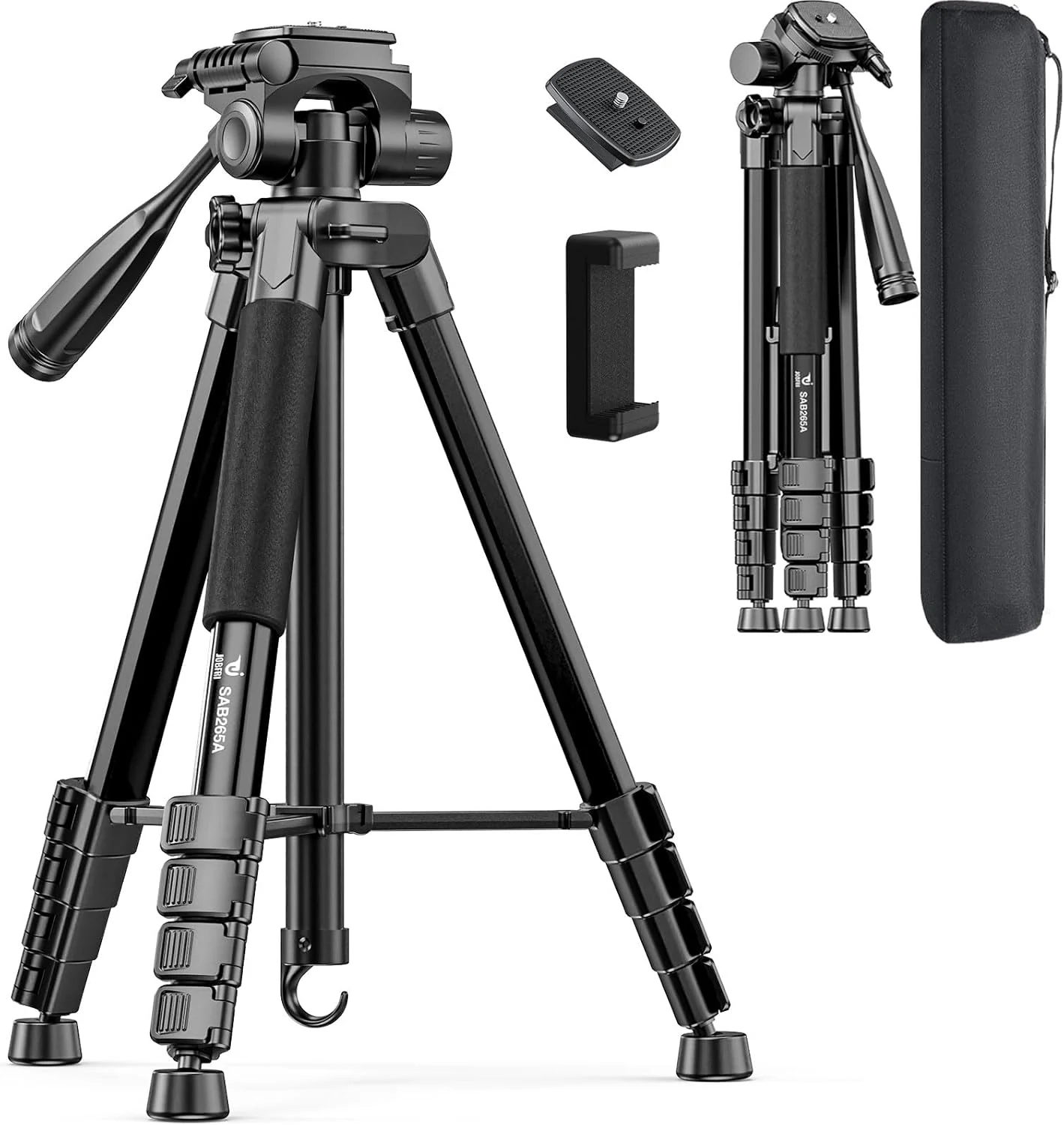 73" Camera Tripod for Camera and Phone, Aluminum Travel Tripod for iPhone, DSLR Tripod with Phone Holder, Quick Release Plate, Travel Bag, Compatible with GoPro Camcorder, 8.8 lbs Load