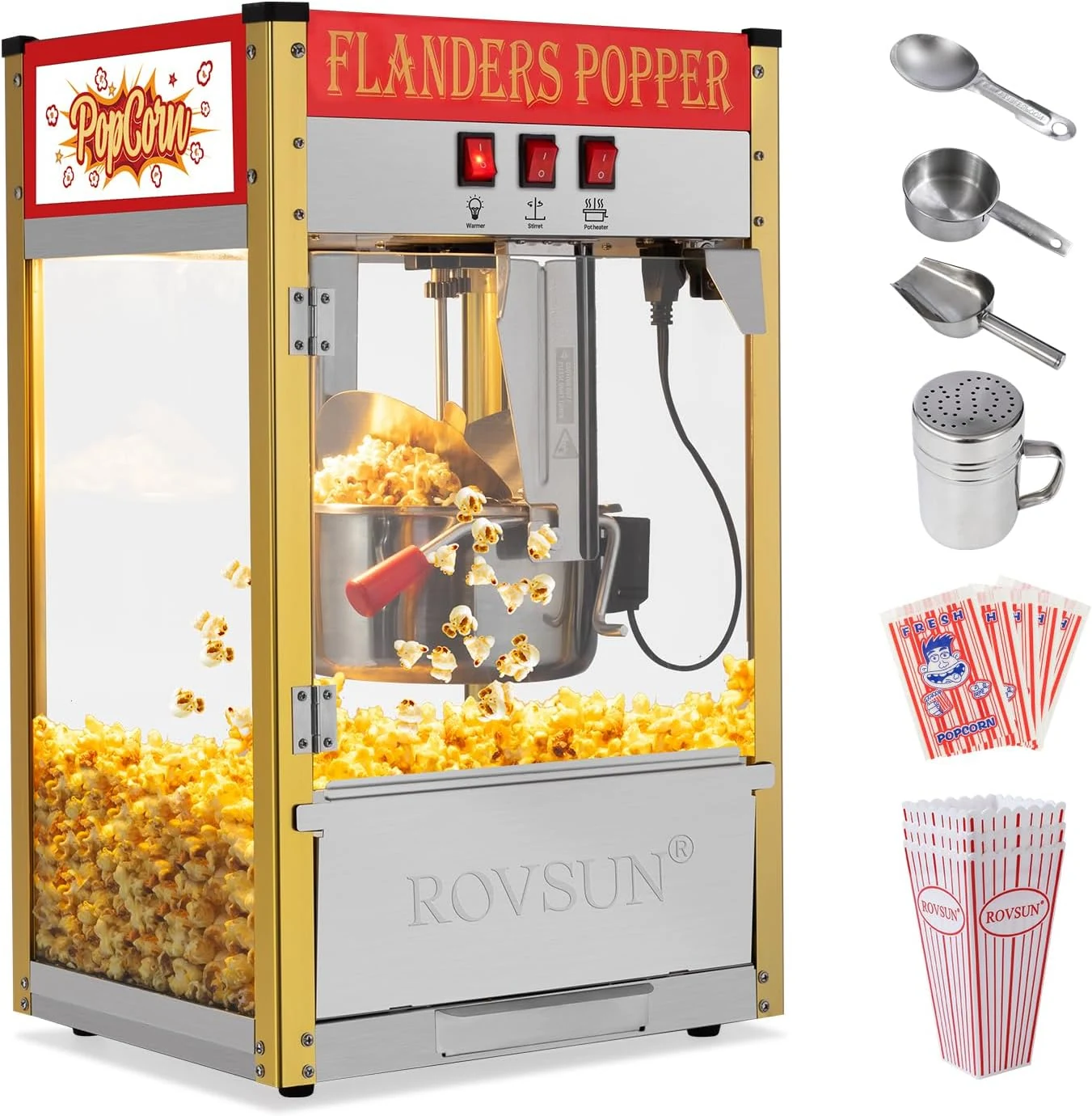 ROVSUN Commercial Popcorn Machine with 10 Ounce Kettle Makes Up to 4 Gallons