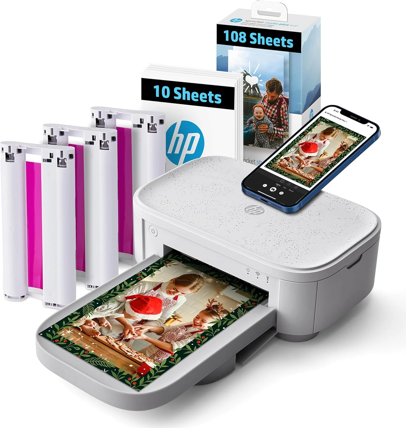 HP Sprocket Studio Plus 4x6 Wireless Instant Photo Printer, 118 Sheets + 3 Cartridges, Wi-Fi