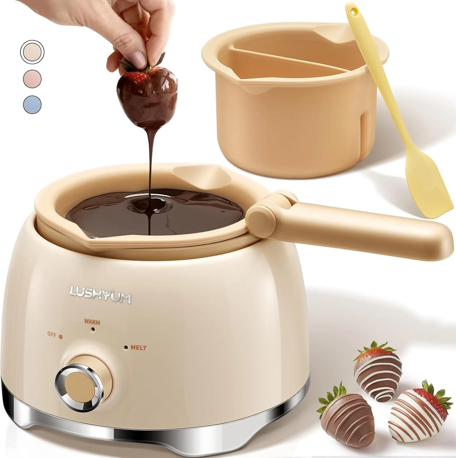 LUSHYUM Chocolate Melting Pot Candy Melts Melter with 2 Insert Pots and Spatula, 4 Cups Capacity Warmer Machine
