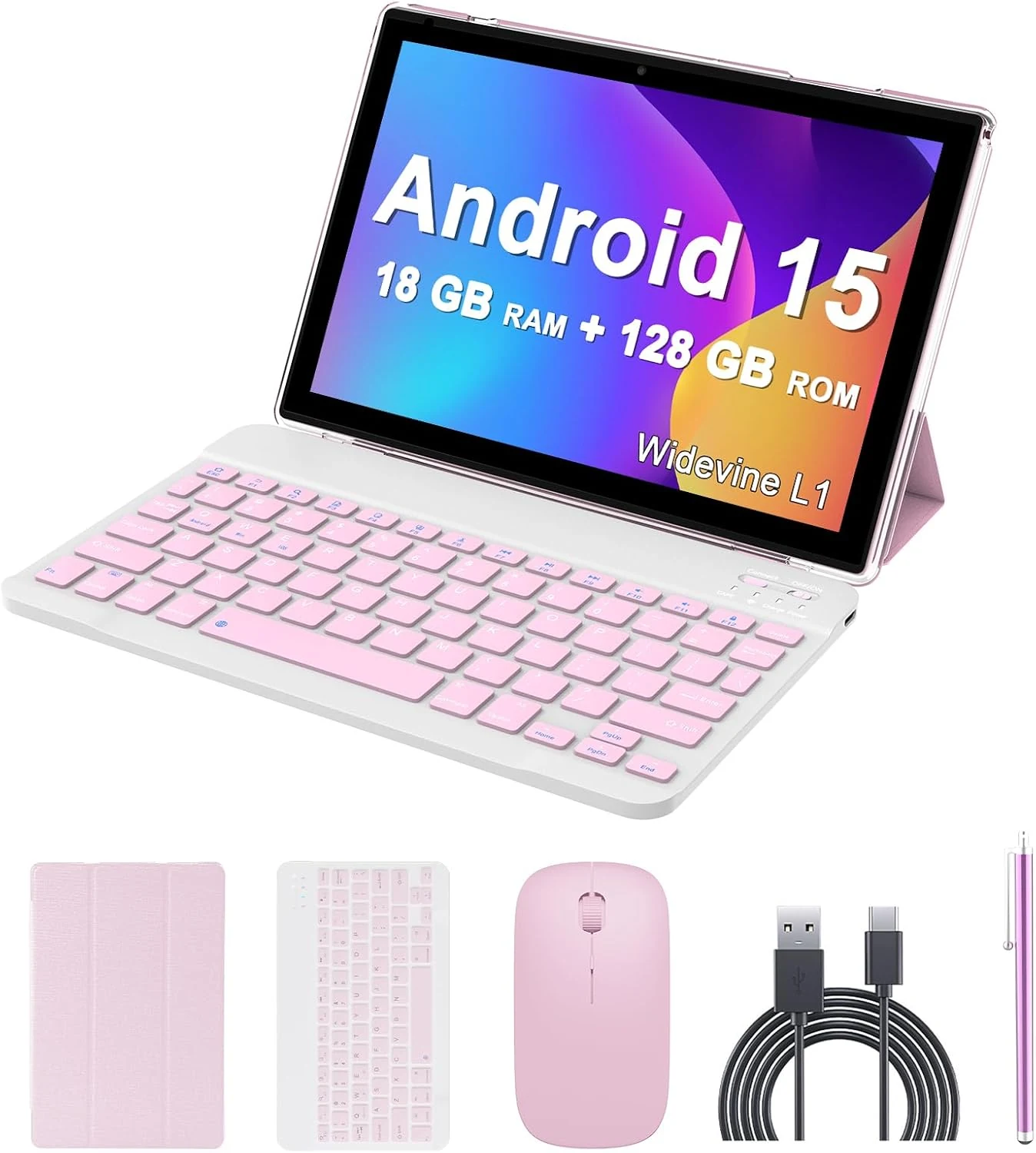 Android 15 Tablet, 10 inch 2 in 1 Tablets with Keyboard (Aheadlink)