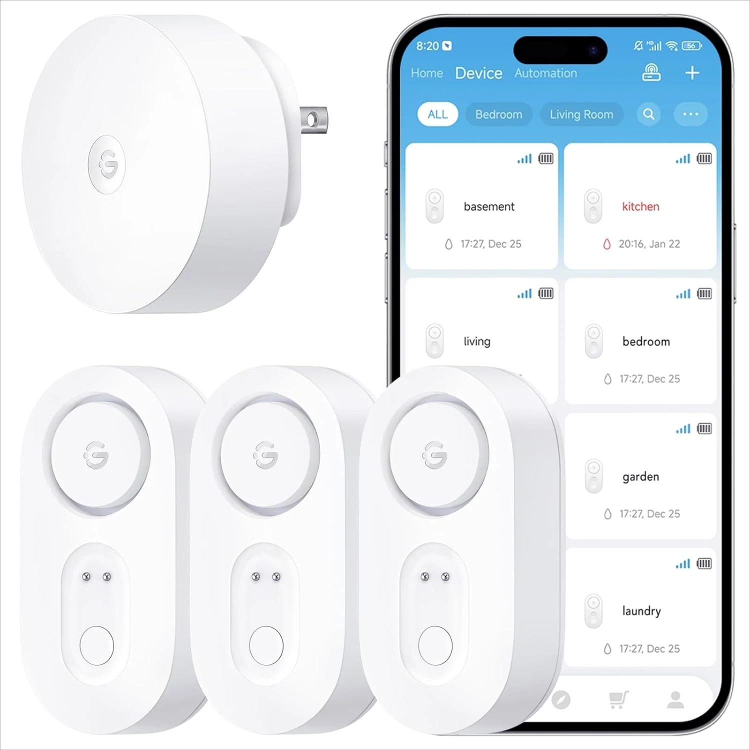 GoveeLife Upgraded Smart Water Leak Detector 1s with 1804 ft