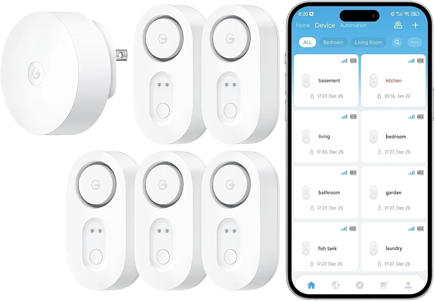 GoveeLife Upgraded Smart Water Leak Detector 1s with 1804 ft