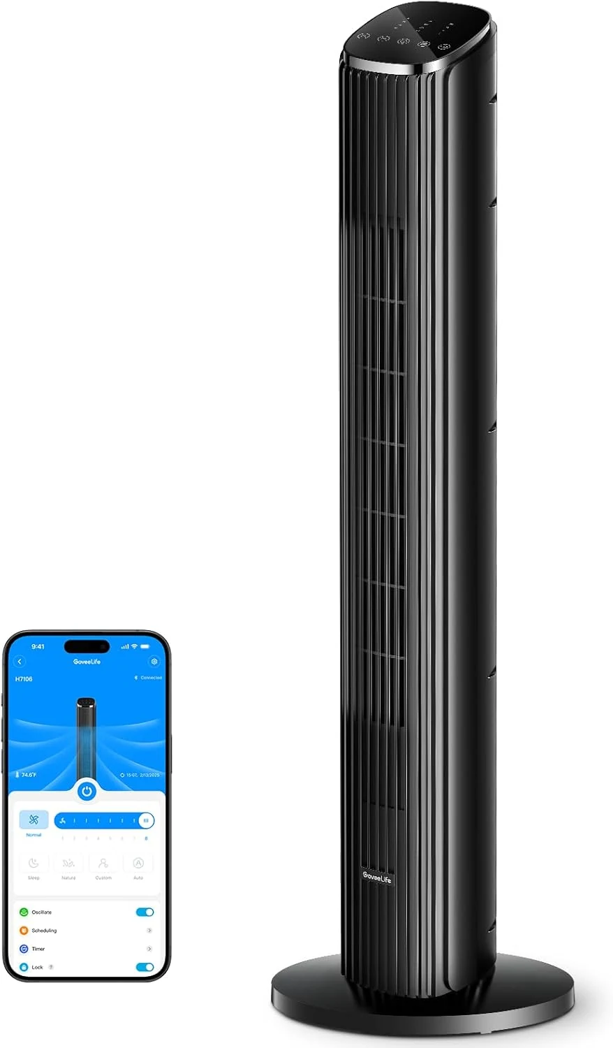 GoveeLife Black Tower Fan for Bedroom, 36" Smart Floor Fan