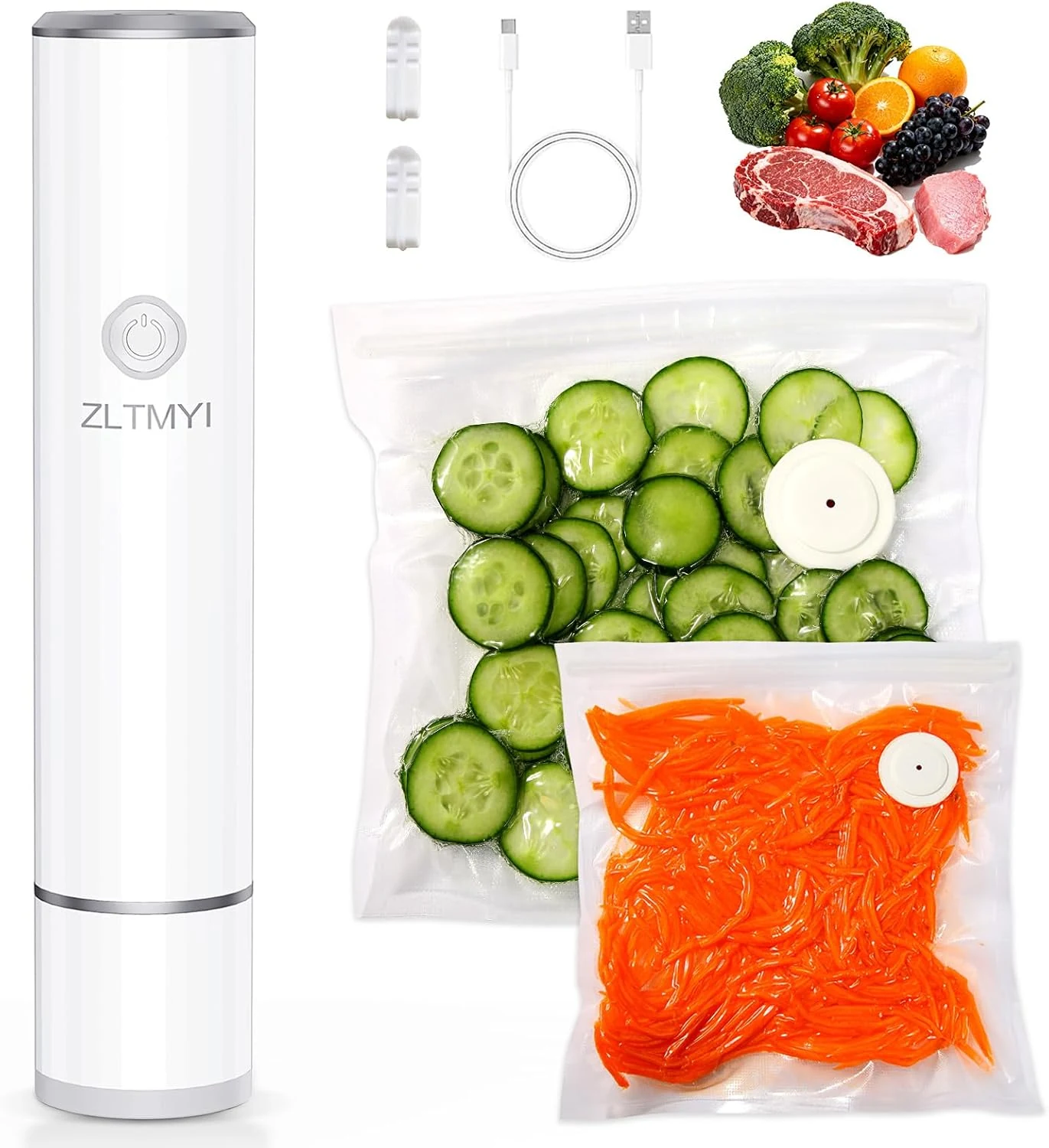 Handheld Vacuum Sealer for Food, 65kPa Portable Vacuum Pump with 20 BPA-Free Reusable Food-Grade Bags