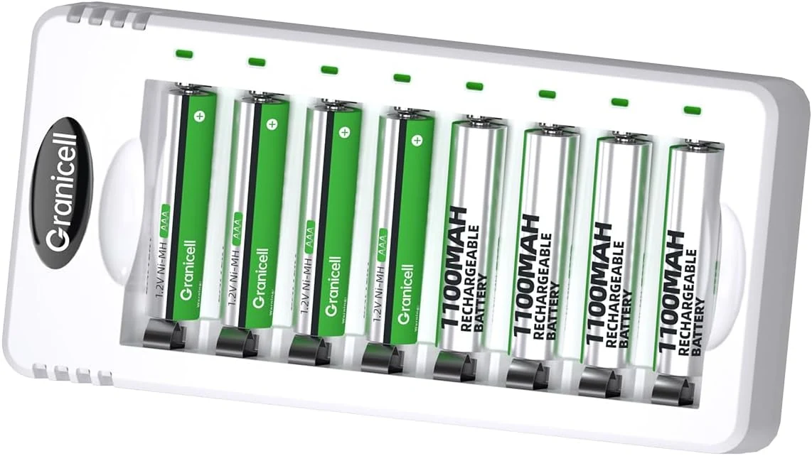 Granicell Rechargeable AAA Batteries with Charger (8-Pack, 1100mAh)