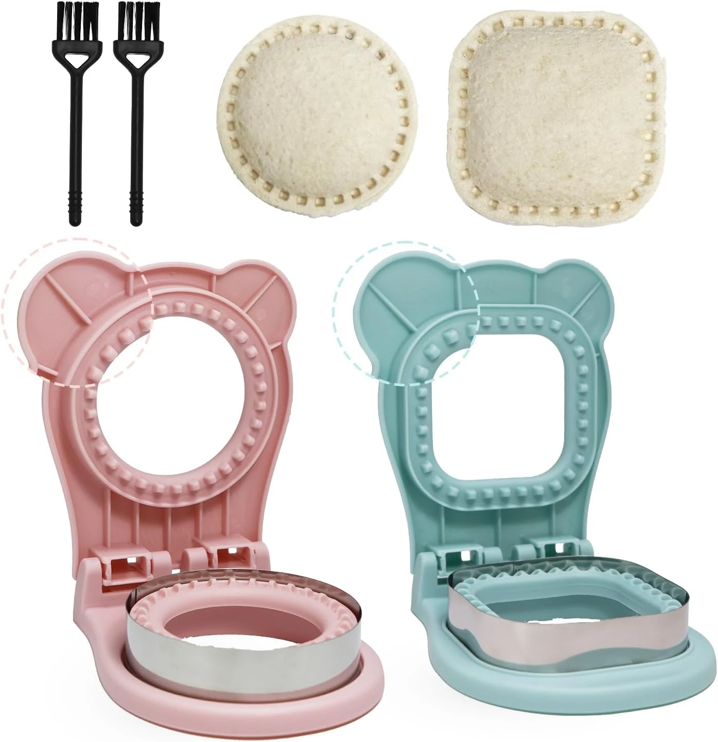 2Pcs Sandwich Crust Cutter with Brush, Round&Square Uncrustable Sandwich Cutter Maker