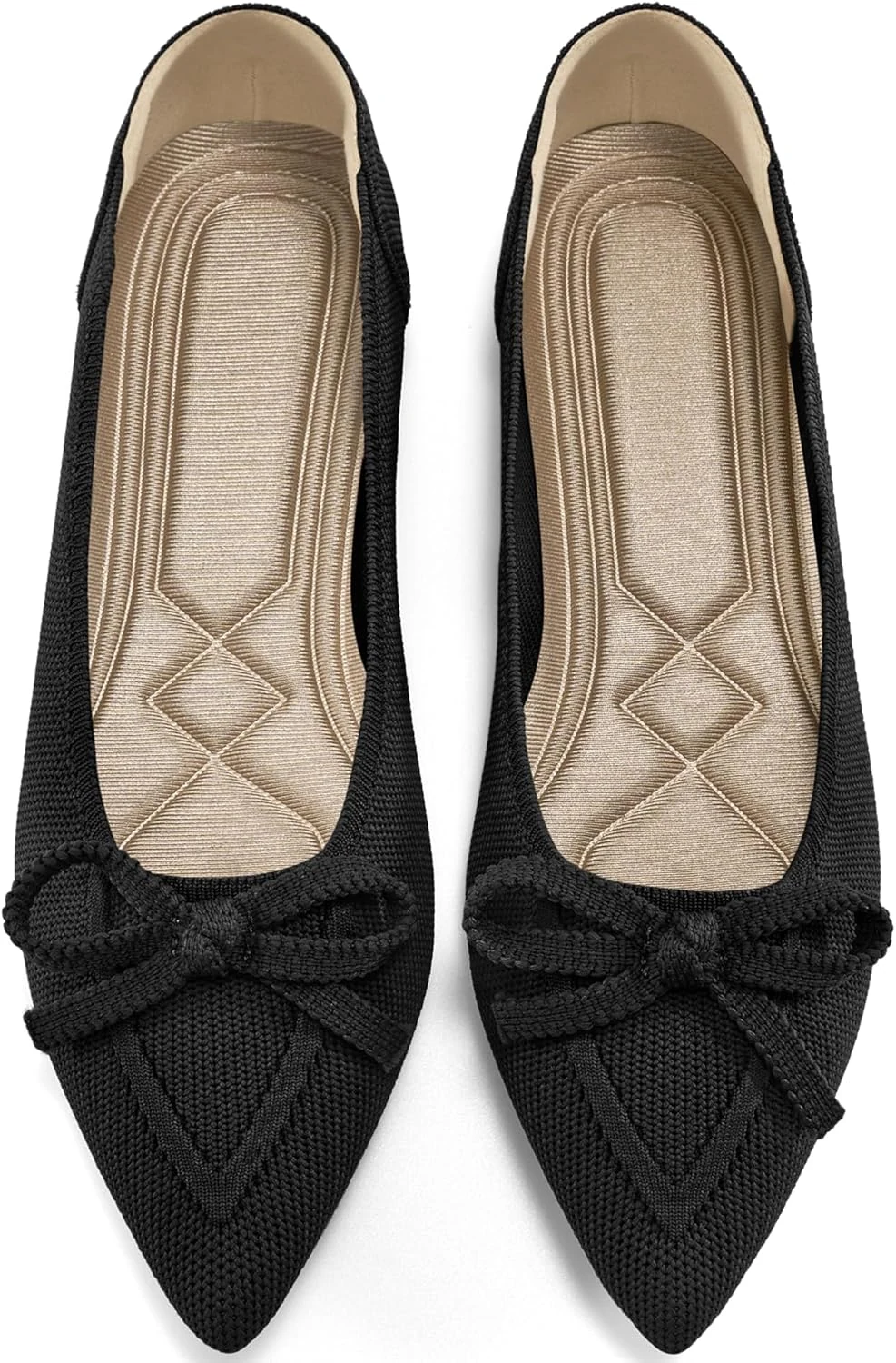 Ablanczoom Ballet Flats Shoes for Women: Dressy Pointed Toe Bow Knit Flats Comfortable Slip On Work Business Casual Shoes