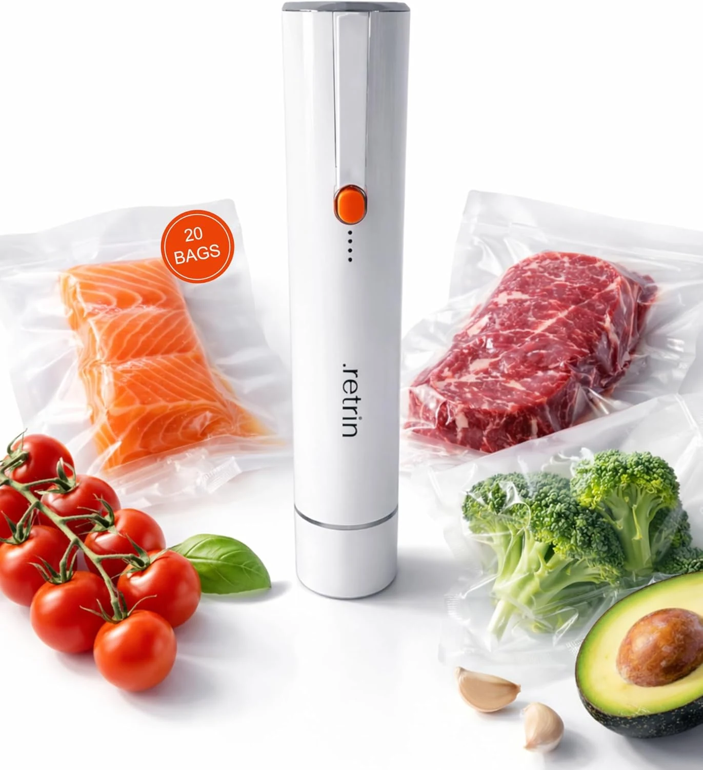 RETRIN Handheld Cordless Vacuum Sealer for Food (Sealer + 20 Reusable Bags)