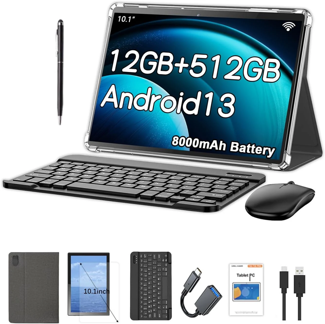 Crelander 10.1 Inch Android 13 Tablet with SIM Card Slot 4G LTE Calling, 12GB+512GB