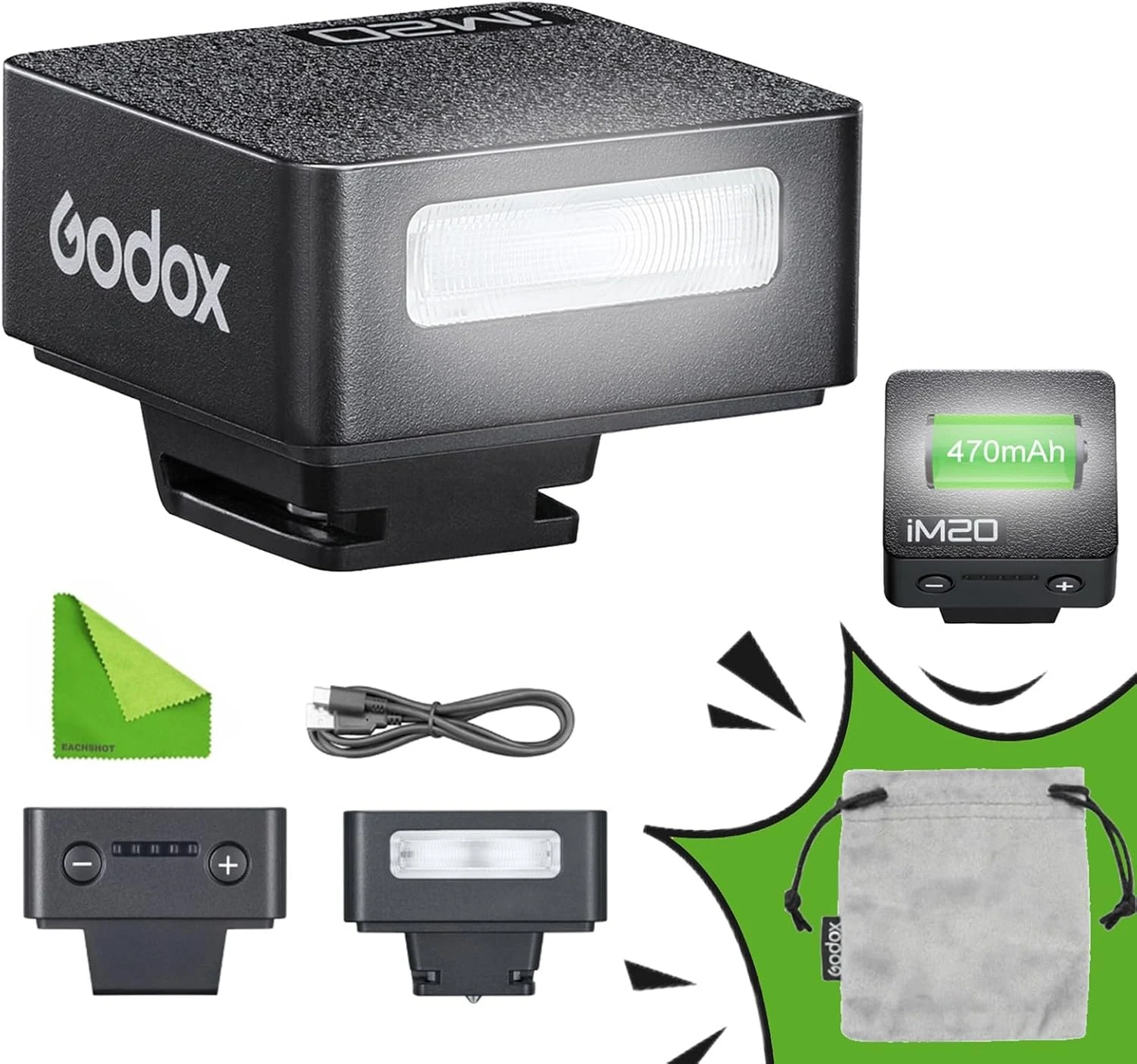 GODOX iM20 Mini Flash for Camera w/Built-in Battery, Conpact & Portable GN10/470 mAh USB-C Charging & Universal Hot Shoe Compatible with Sony zve10,zv1,a7iii/Ricoh gr3,gr3x/Fujifilm f1