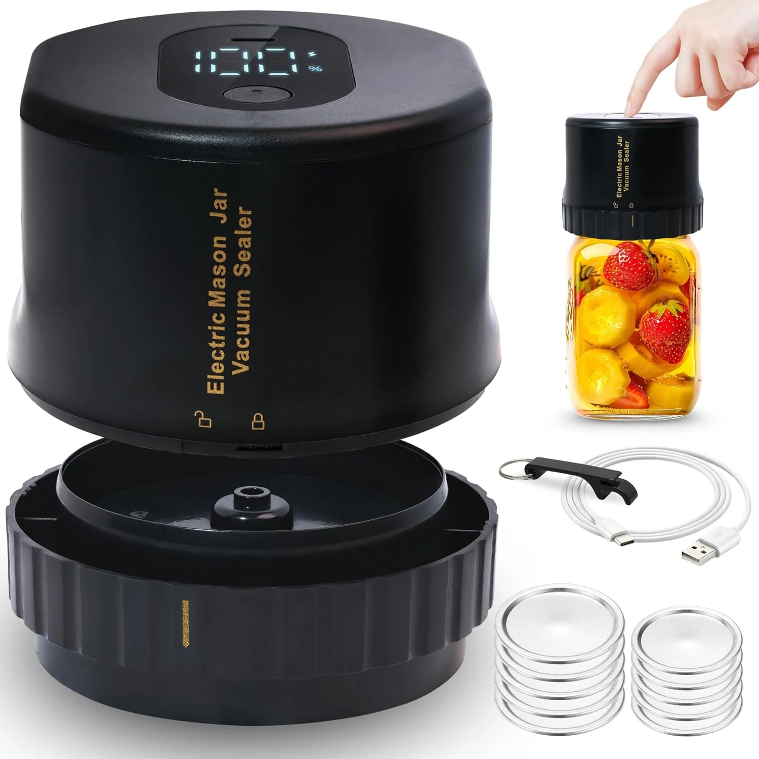 All-New 2026 Electric Mason Jar Vacuum Sealer Kit – Automatic Rechargeable Sealer for Mason Jars