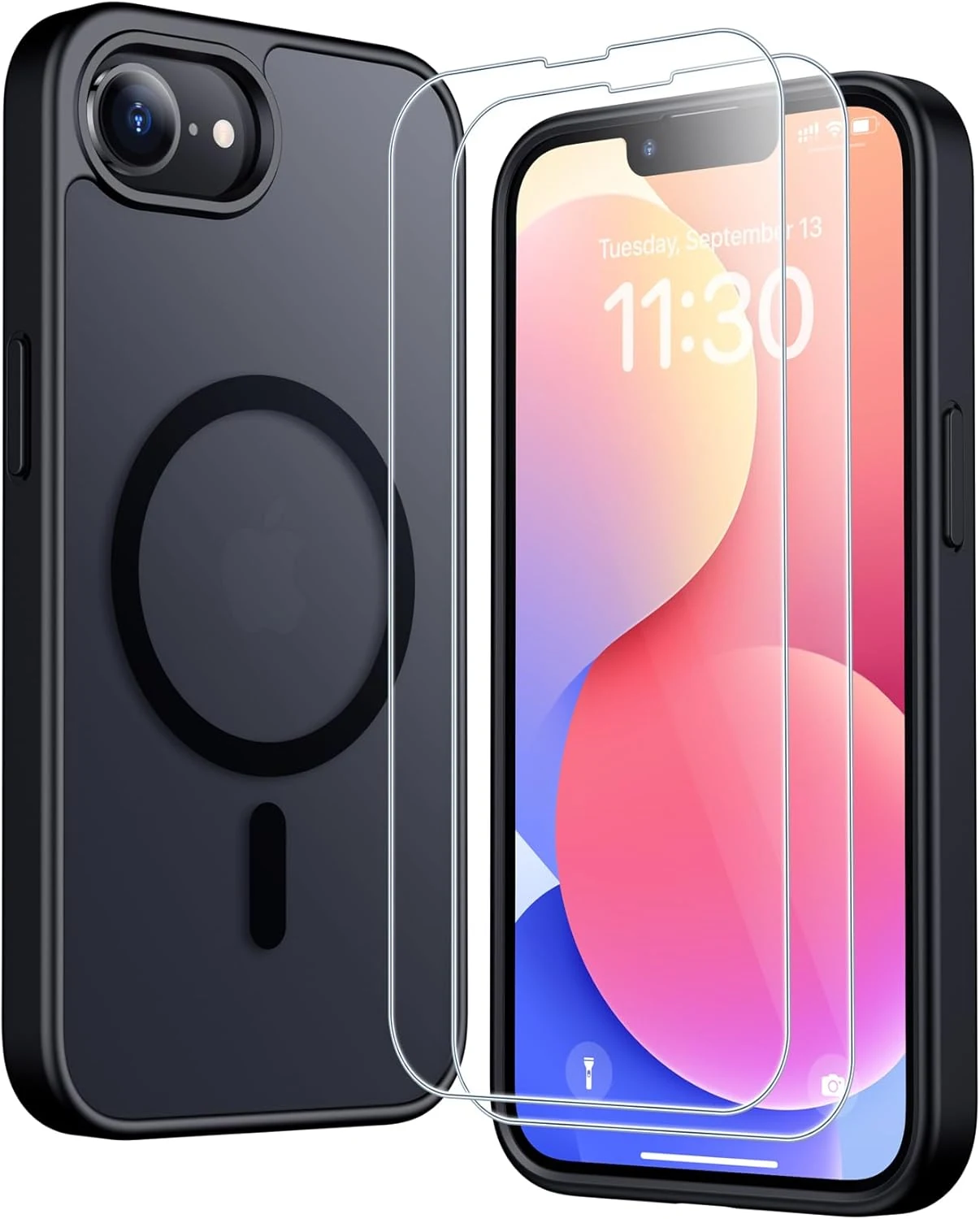 SPIDERCASE for iPhone 16e Case/iPhone 17e Case, Magnetic Translucent Matte Case with 2PCS Tempered Glass Screen Protector Slim Phone Case for iPhone 16e/17e 6.1'' Black