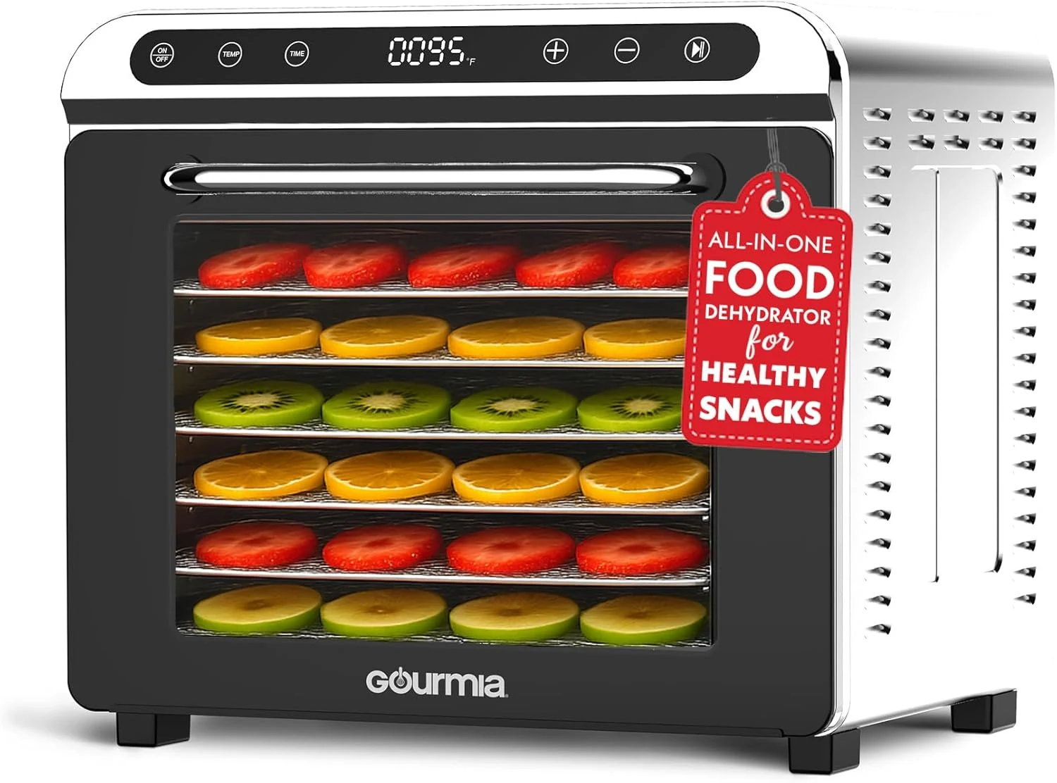 Gourmia 8 Tray Digital Food Dehydrator - 360° Airflow, Glass Door, 95°F–185°F