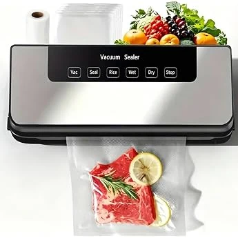 Food Storage Vacuum Sealer Machine, 75KPA Strong Suction, Dry/Wet Modes, 20 Vacuum Seal Bags for Food