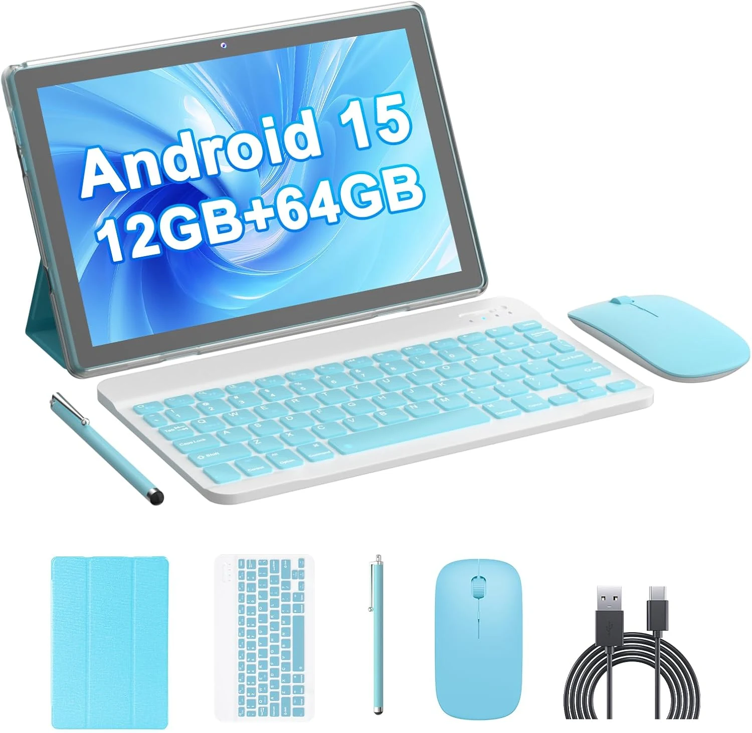 HOTTABLET Tablet 10-inch Android 15, RAM 12GB(4+8Expand) +ROM 64GB, 2+8MP Dual Camera, 6000mAh Battery (Blue)