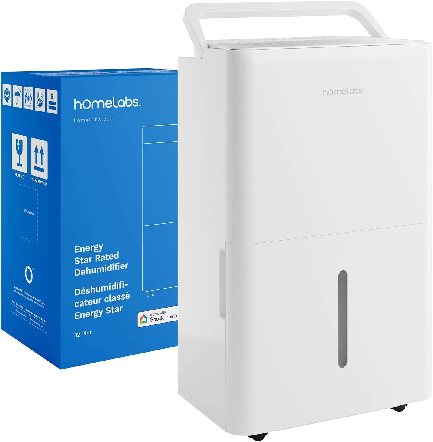 hOmeLabs Dehumidifier 4,500 Sq Ft Wi-Fi (32 Pint MAX)