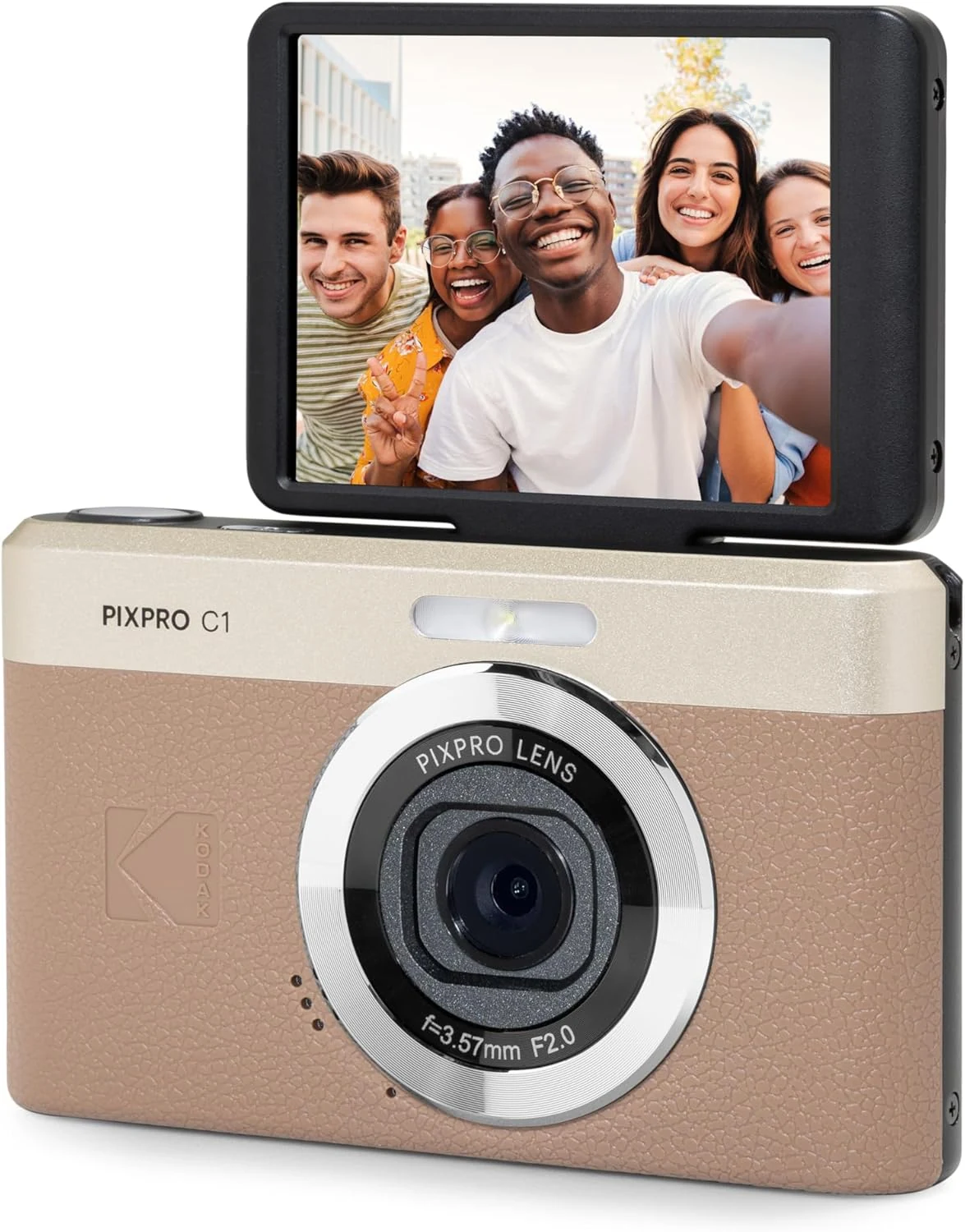 Kodak PIXPRO C1 Digital Camera, 13MP Compact Point & Shoot with 4X Optical Zoom, 180 Degree Flip Screen, 1080p HD Video, Brown