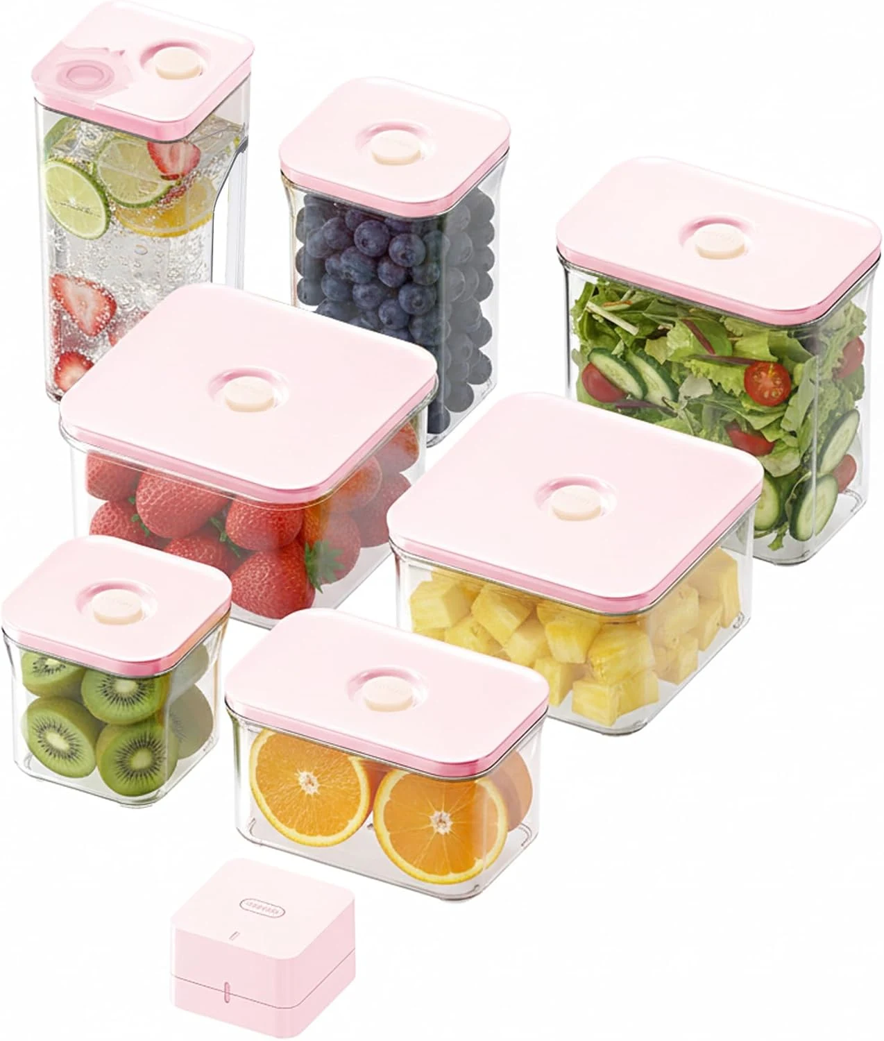 VAKUEN Premium Airtight Food Storage Containers ROSE 8P/SET, 6pcs Container, 1pcs Water Pitcher and Vacuum Sealer