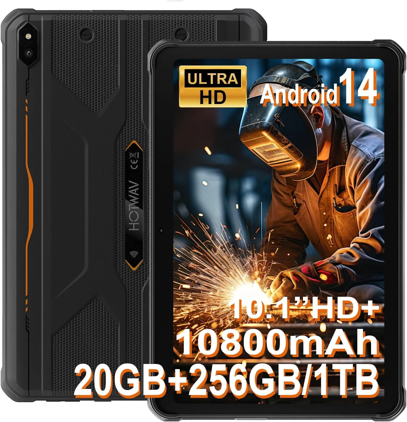 HOTWAV R10 Pro Rugged Tablet, 20GB + 256GB/TF 1TB Android 14 Tablet