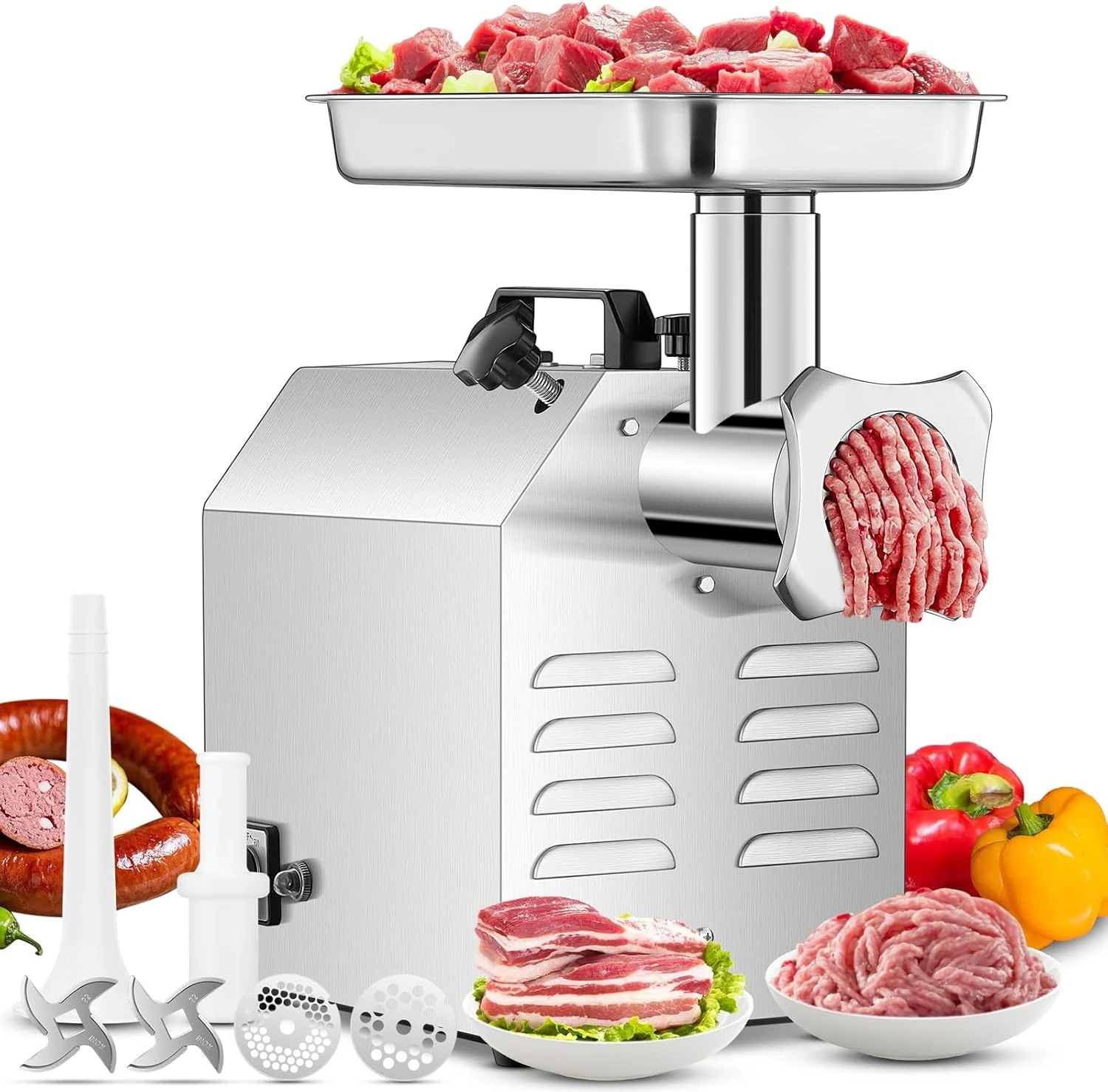 #12 Commercial Meat Grinder, 840 LB/H, 1.2HP, Heavy Duty Industrial Meat Grinder