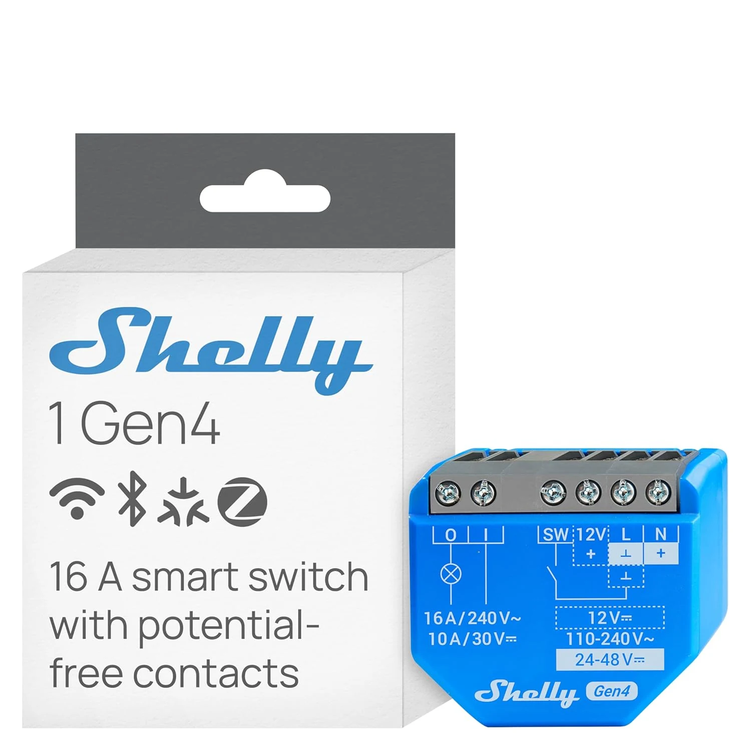 Shelly 1 Gen4 | Wi-Fi, Zigbee & Matter Smart Relay Switch with Dry Contacts