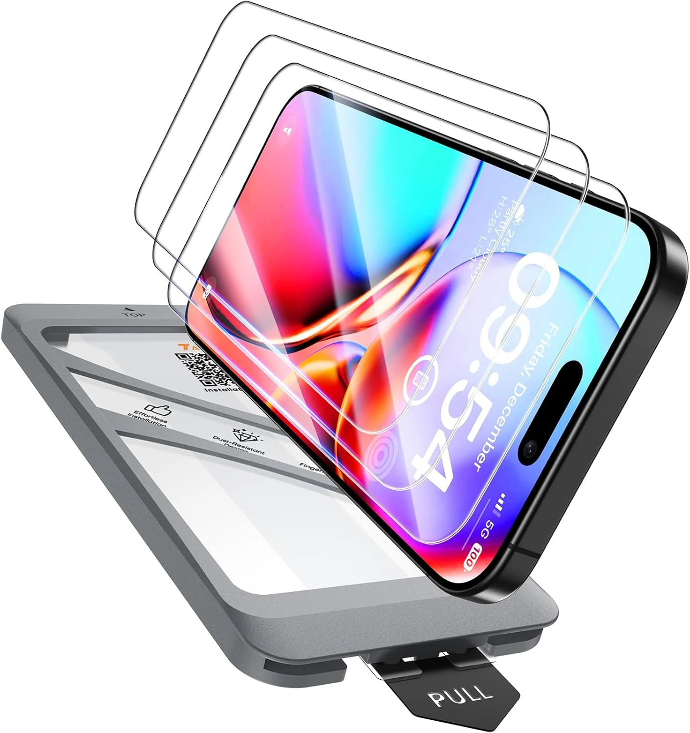 TAURI 4 in 1 for iPhone 16 Screen Protector, 3 Pack Tempered Glass Film + 1 Dust Free Easy Installation Tool